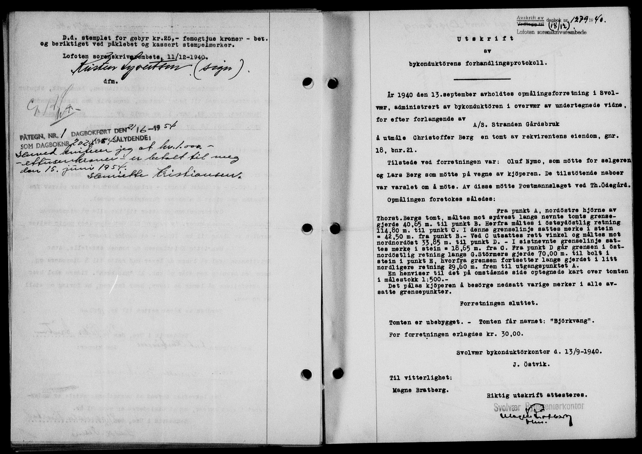 Lofoten sorenskriveri, SAT/A-0017/1/2/2C/L0008a: Mortgage book no. 8a, 1940-1941, Diary no: : 1279/1940