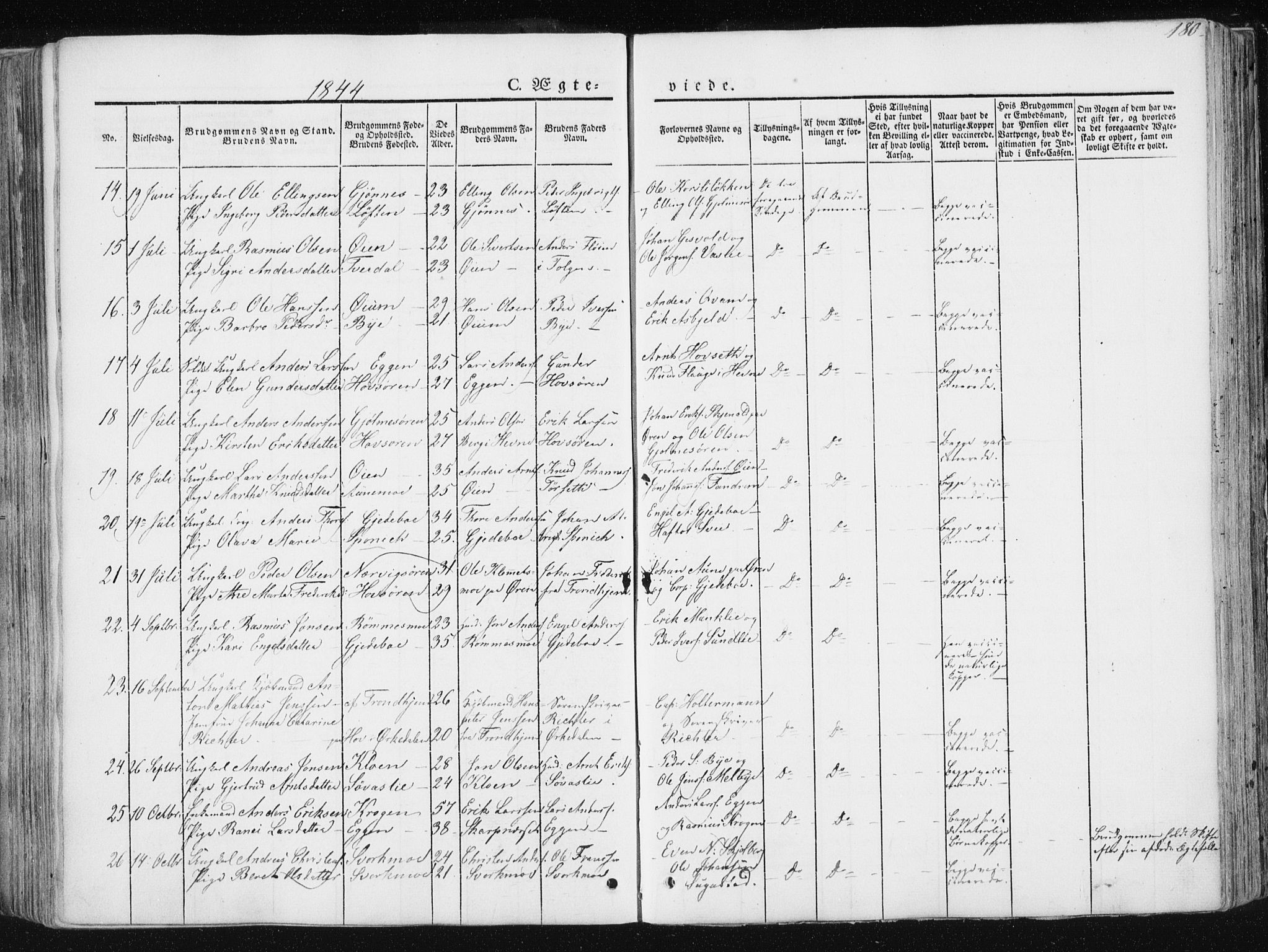 Ministerialprotokoller, klokkerbøker og fødselsregistre - Sør-Trøndelag, SAT/A-1456/668/L0805: Parish register (official) no. 668A05, 1840-1853, p. 180