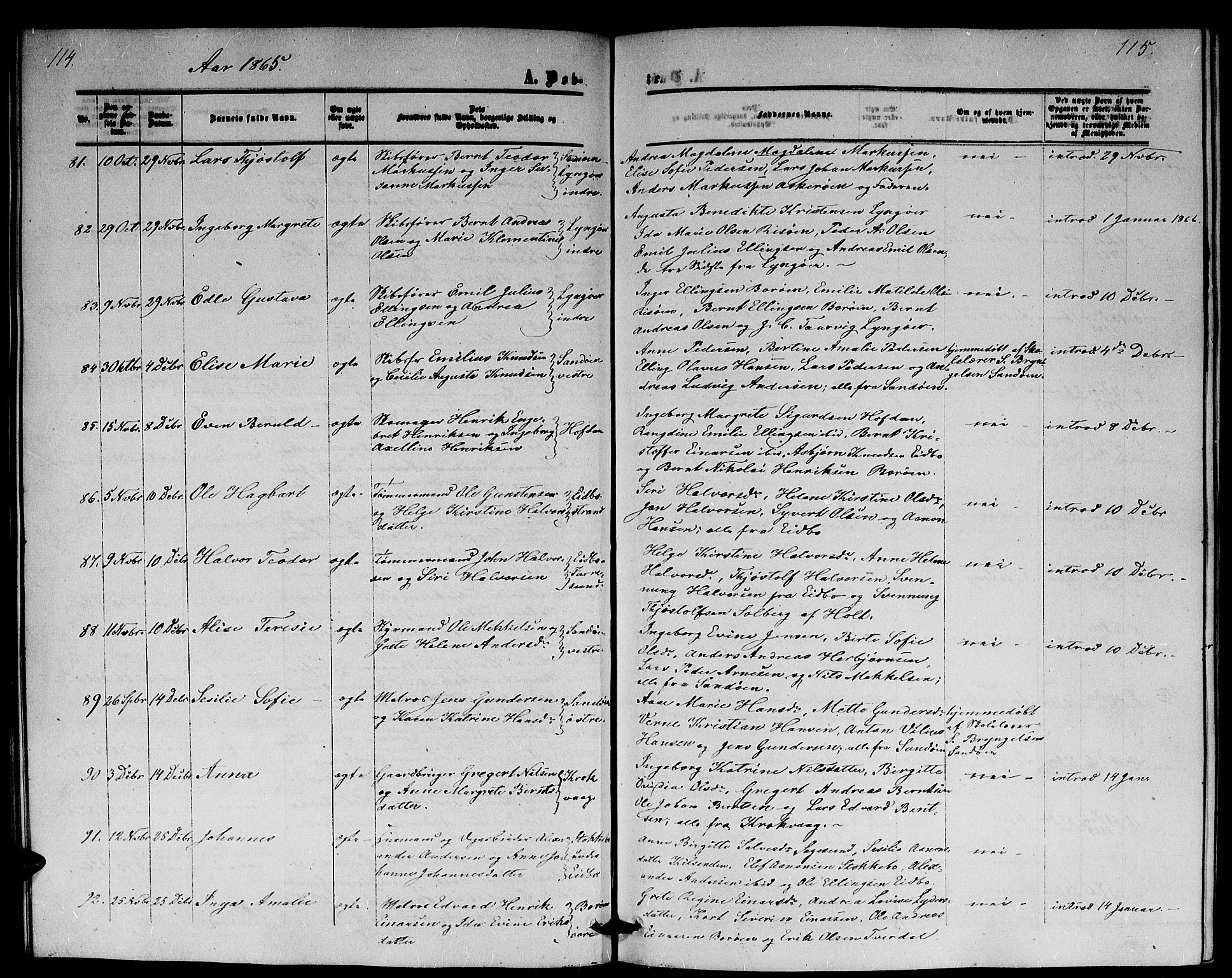 Dypvåg sokneprestkontor, AV/SAK-1111-0007/F/Fb/Fba/L0011: Parish register (copy) no. B 11, 1857-1872, p. 114-115