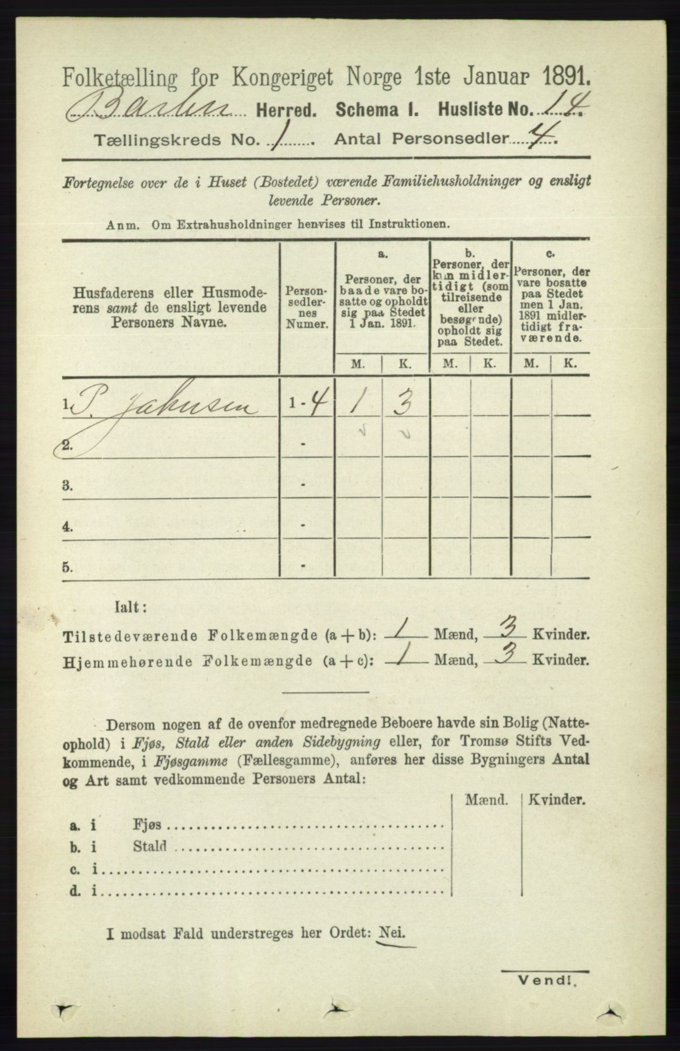 RA, 1891 census for 0990 Barbu, 1891, p. 45