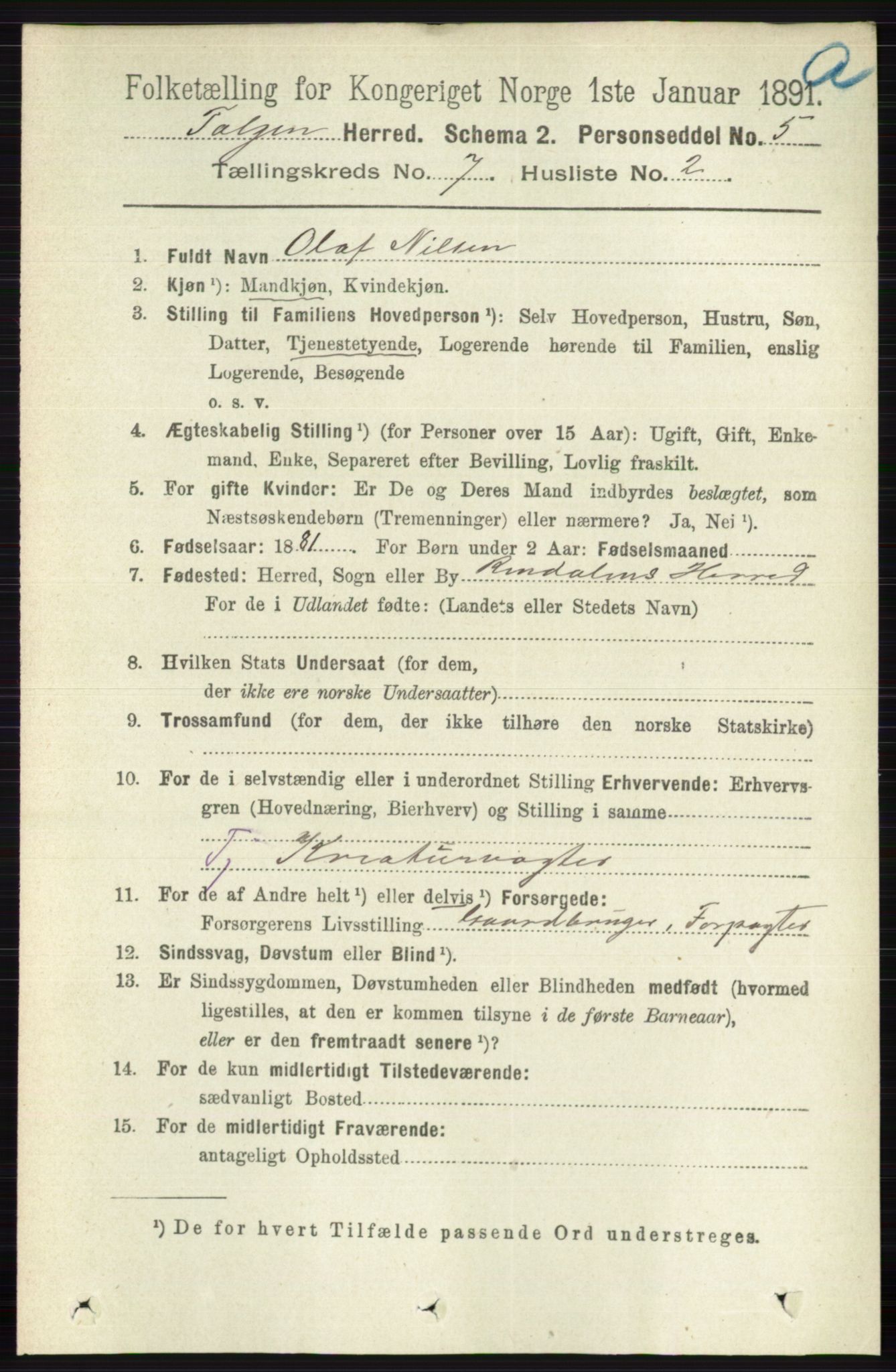 RA, 1891 census for 0436 Tolga, 1891, p. 2035