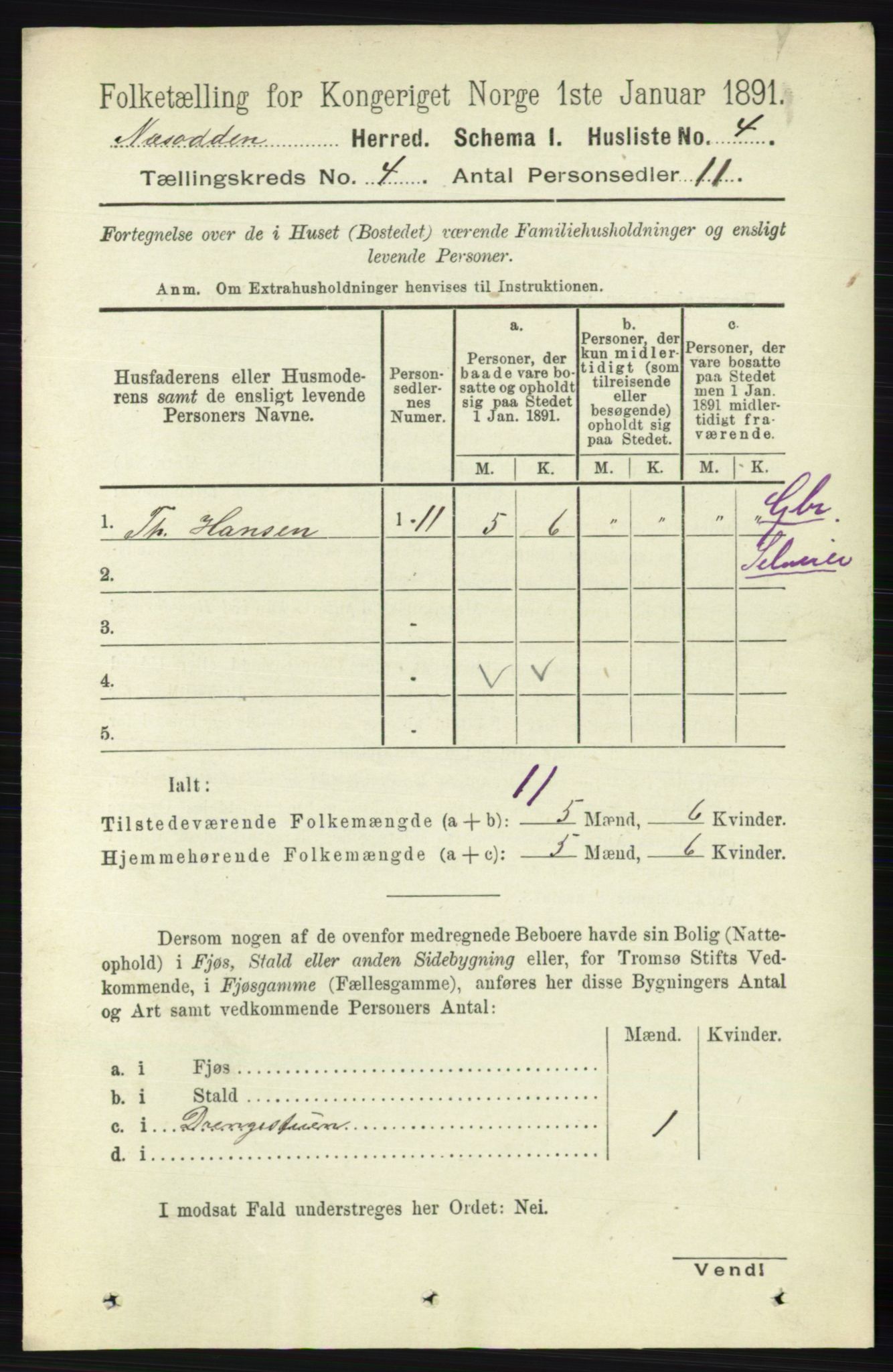 RA, 1891 census for 0216 Nesodden, 1891, p. 1650