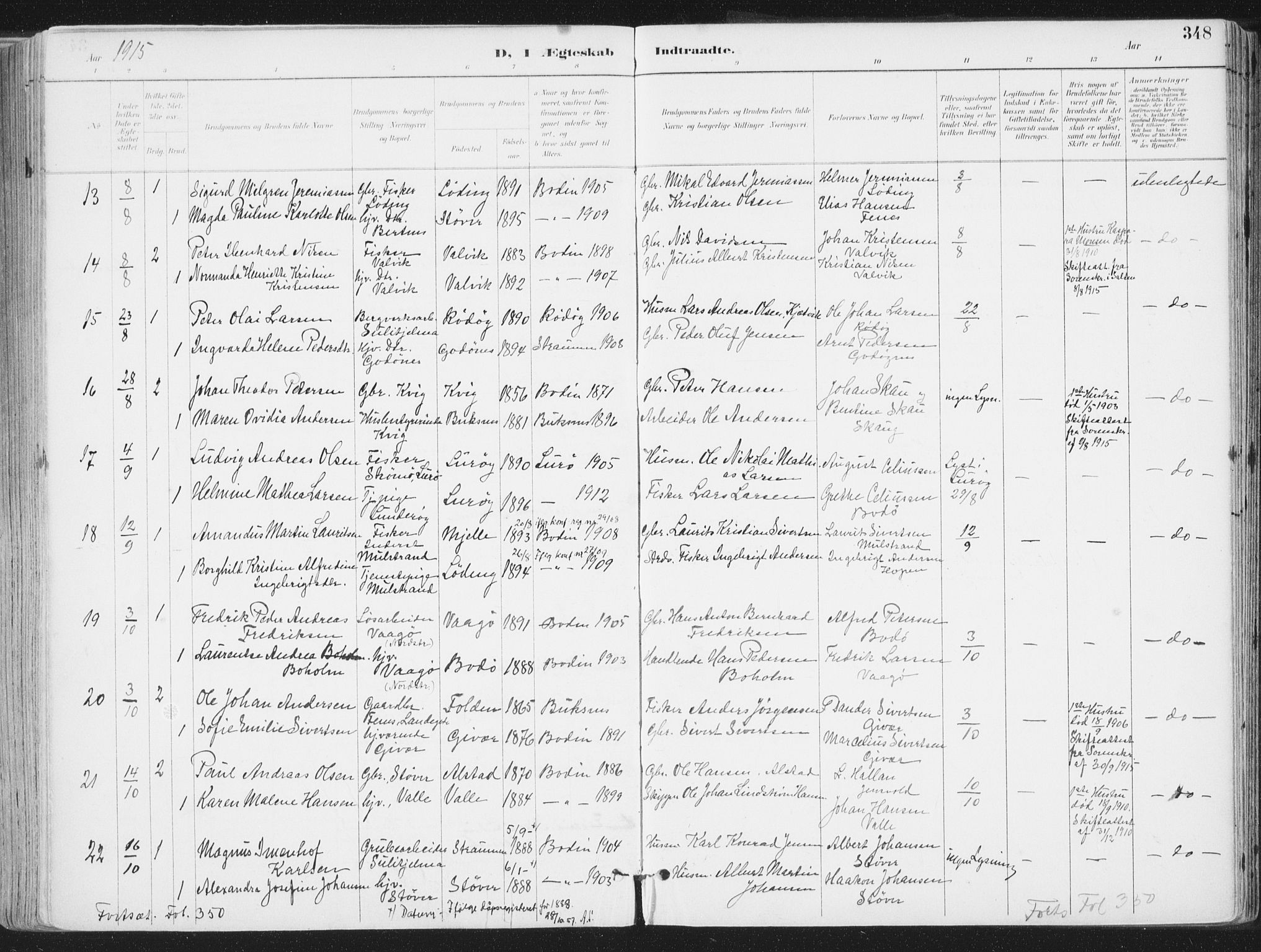 Ministerialprotokoller, klokkerbøker og fødselsregistre - Nordland, AV/SAT-A-1459/802/L0055: Parish register (official) no. 802A02, 1894-1915, p. 348