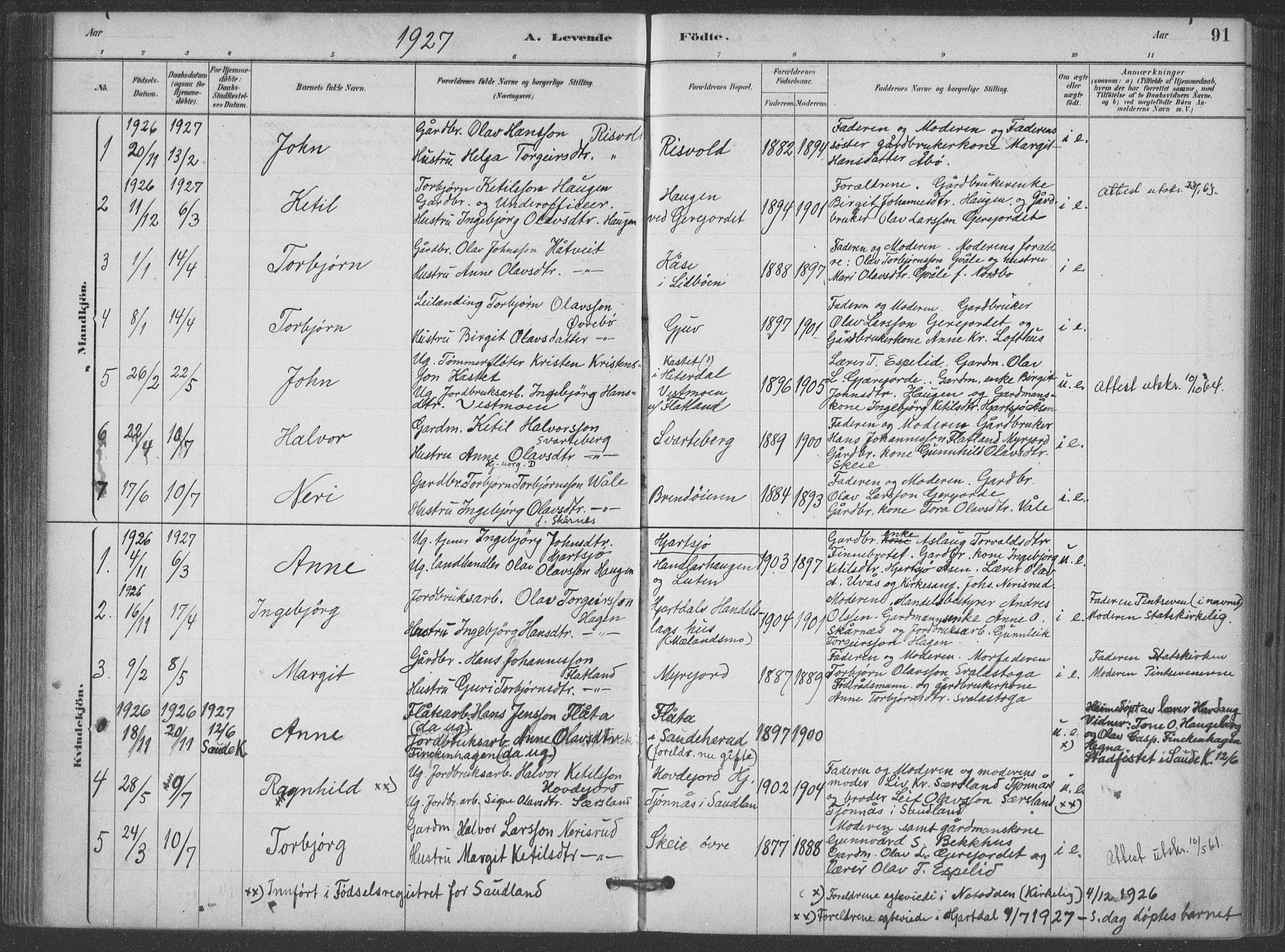 Hjartdal kirkebøker, SAKO/A-270/F/Fa/L0010: Parish register (official) no. I 10, 1880-1929, p. 91