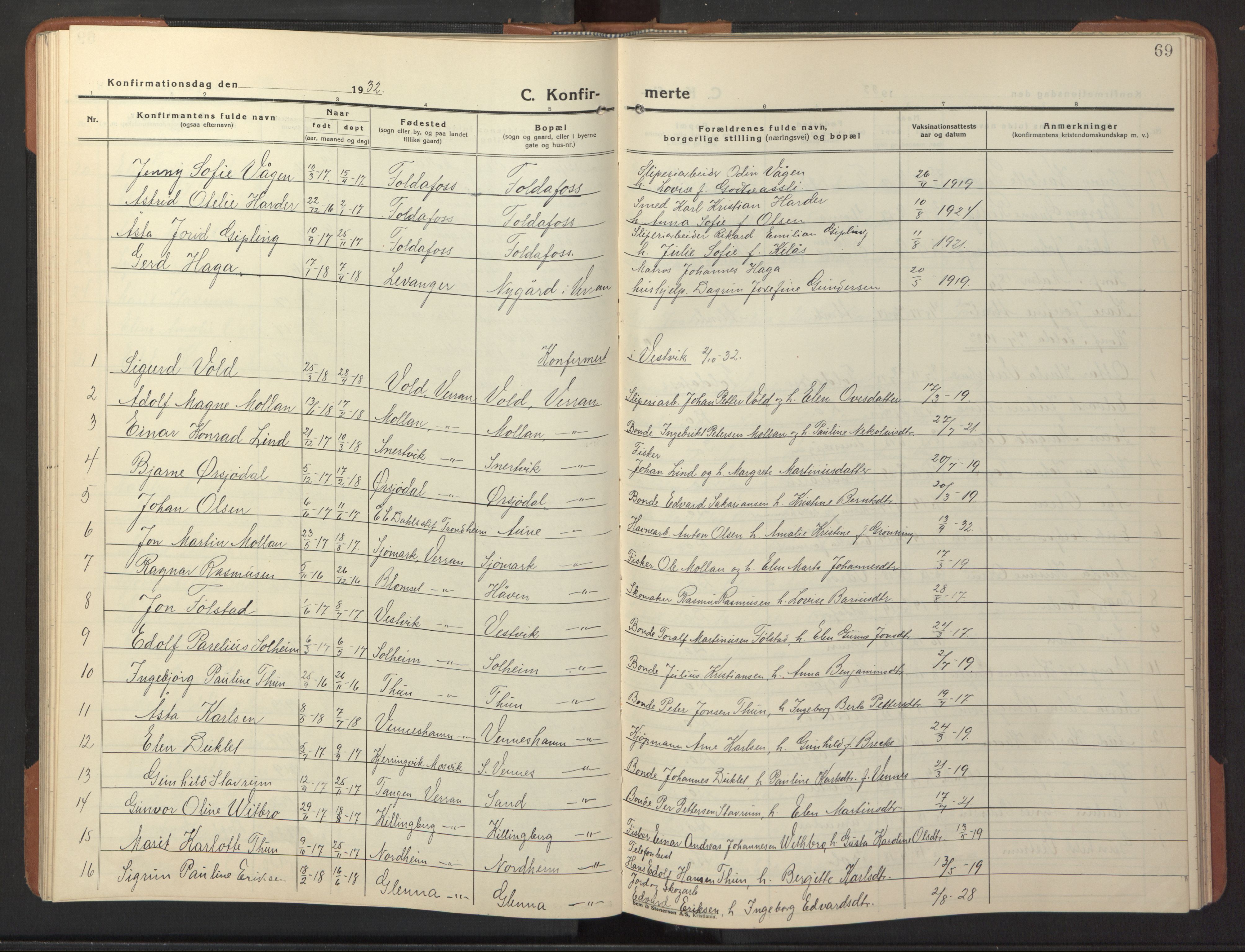 Ministerialprotokoller, klokkerbøker og fødselsregistre - Nord-Trøndelag, SAT/A-1458/744/L0425: Parish register (copy) no. 744C04, 1924-1947, p. 69