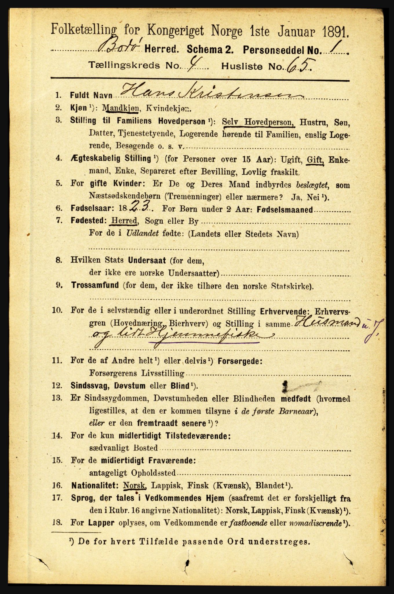 RA, 1891 census for 1843 Bodø, 1891, p. 2636