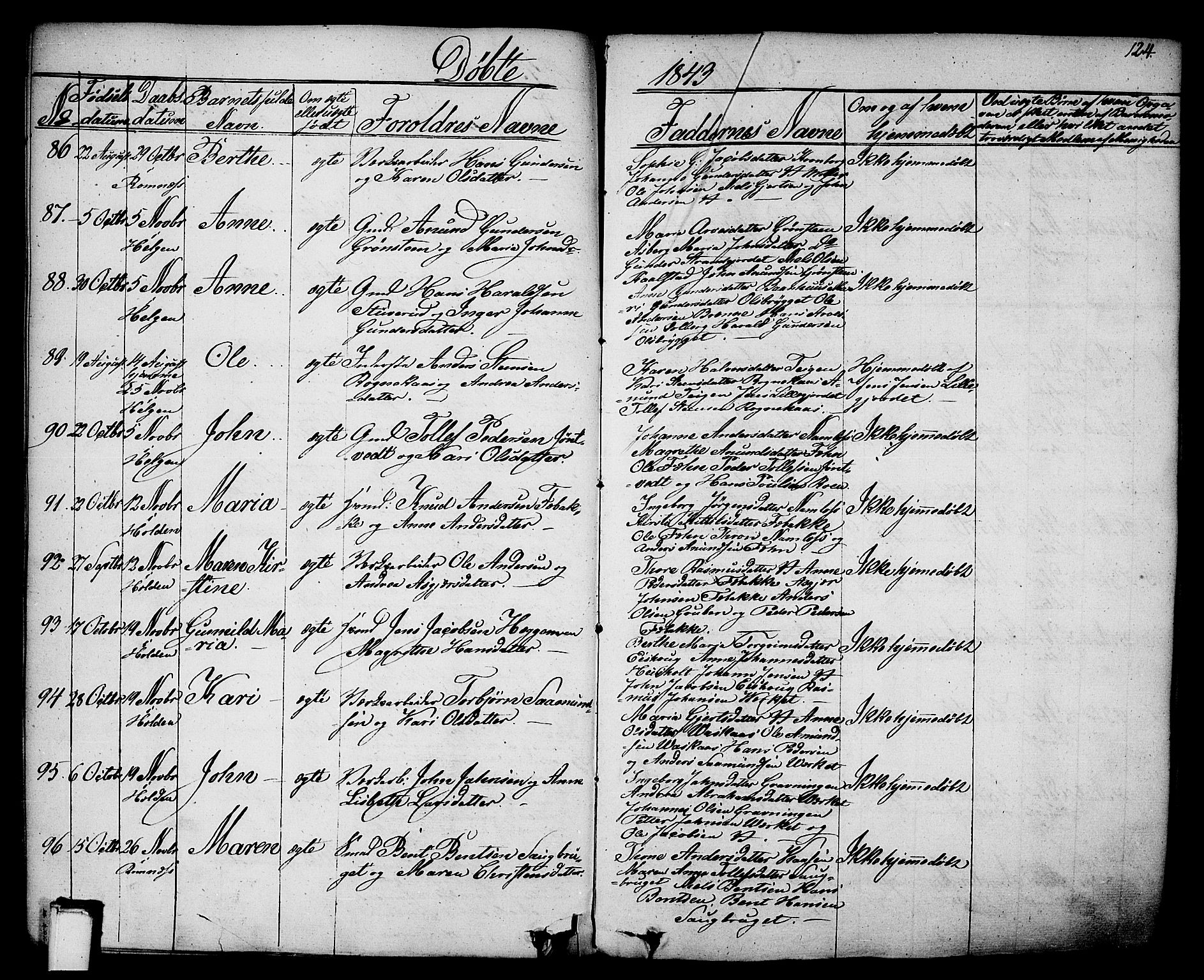 Holla kirkebøker, AV/SAKO-A-272/F/Fa/L0004: Parish register (official) no. 4, 1830-1848, p. 124