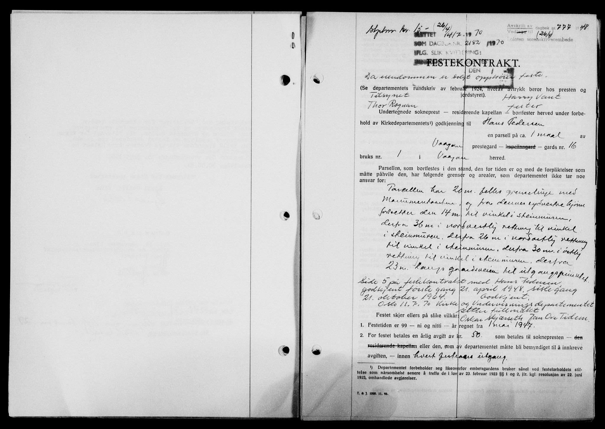 Lofoten sorenskriveri, SAT/A-0017/1/2/2C/L0018a: Mortgage book no. 18a, 1948-1948, Diary no: : 777/1948