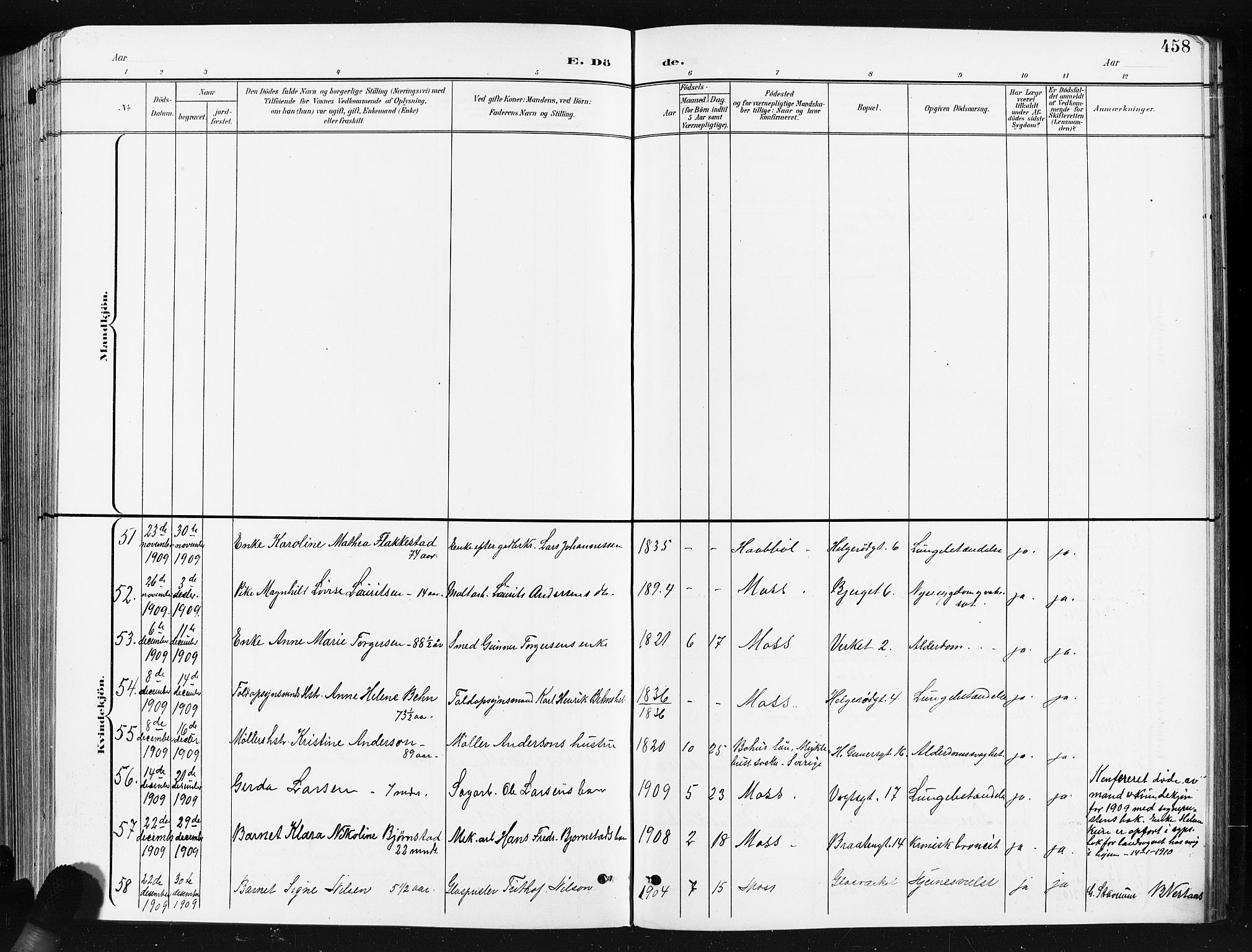 Moss prestekontor Kirkebøker, SAO/A-2003/G/Ga/L0007: Parish register (copy) no. I 7, 1901-1912, p. 458