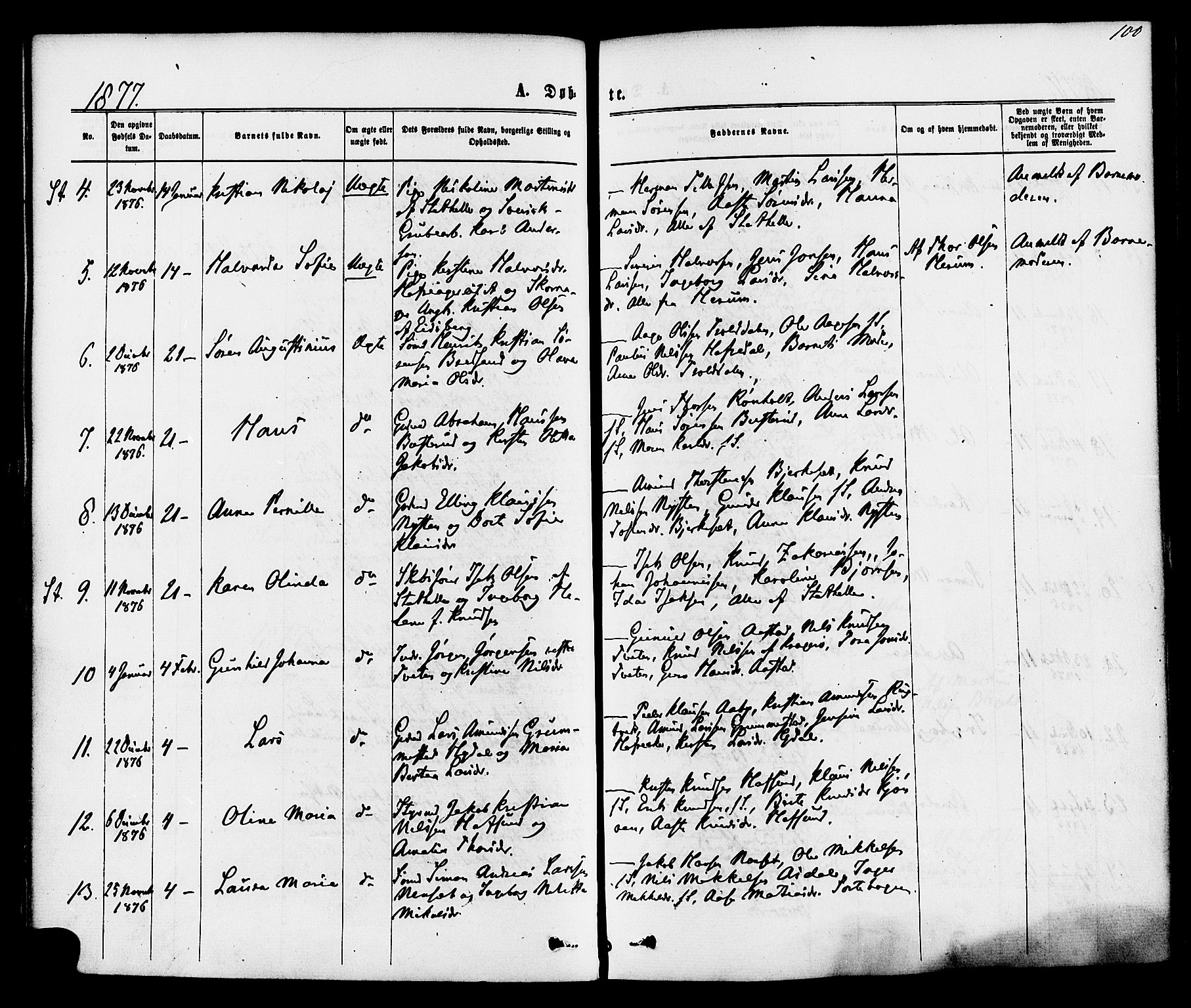 Bamble kirkebøker, SAKO/A-253/F/Fa/L0006: Parish register (official) no. I 6, 1869-1877, p. 100