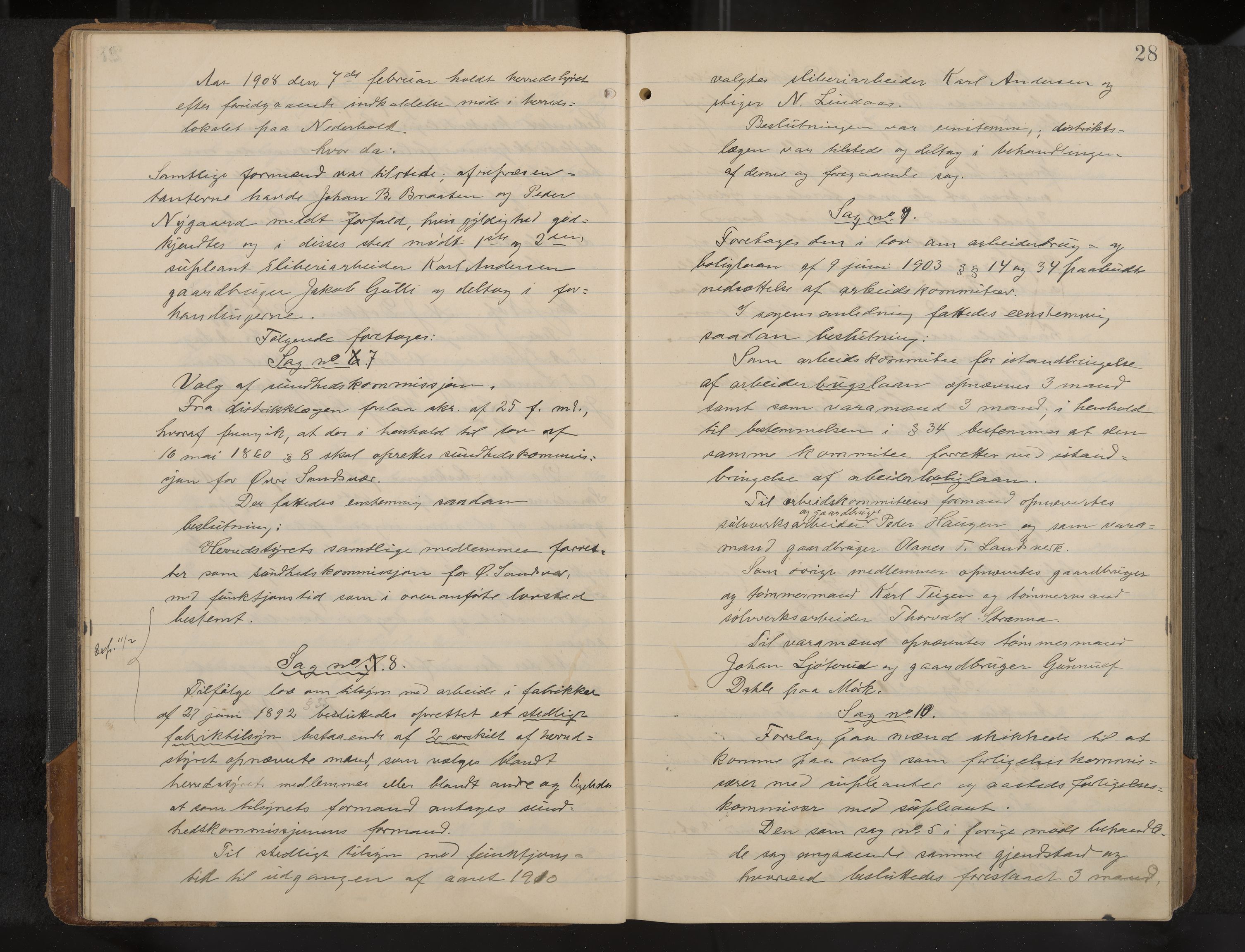 Øvre Sandsvær formannskap og sentraladministrasjon, IKAK/0630021/A/L0001: Møtebok med register, 1908-1913, p. 28