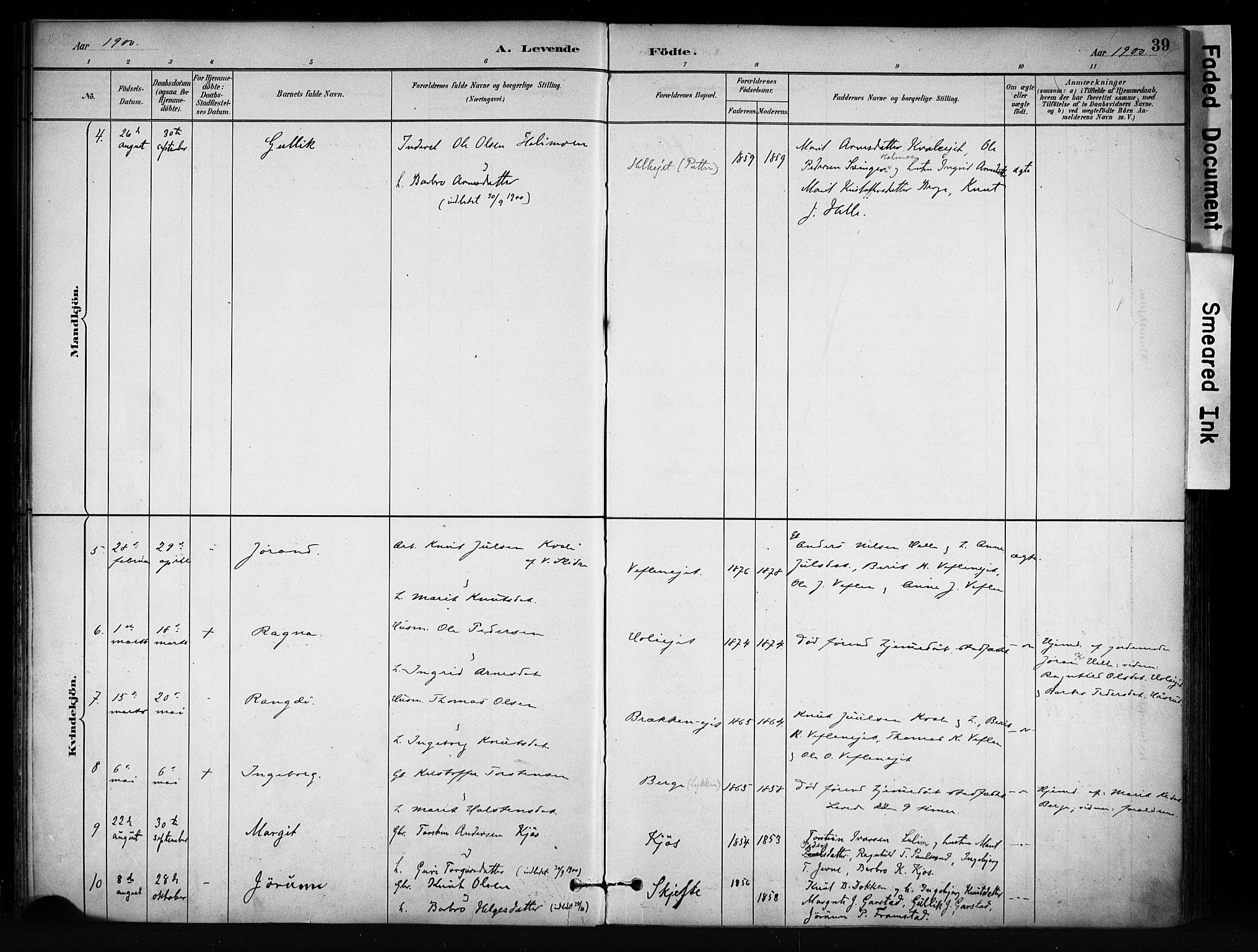 Vang prestekontor, Valdres, SAH/PREST-140/H/Ha/L0009: Parish register (official) no. 9, 1882-1914, p. 39