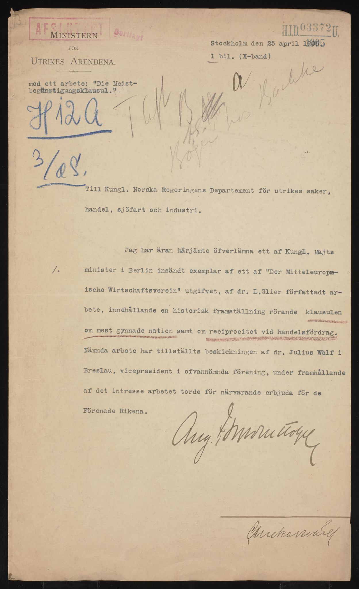 Utenriksdepartementet, RA/S-2259, 1873-1919, p. 22