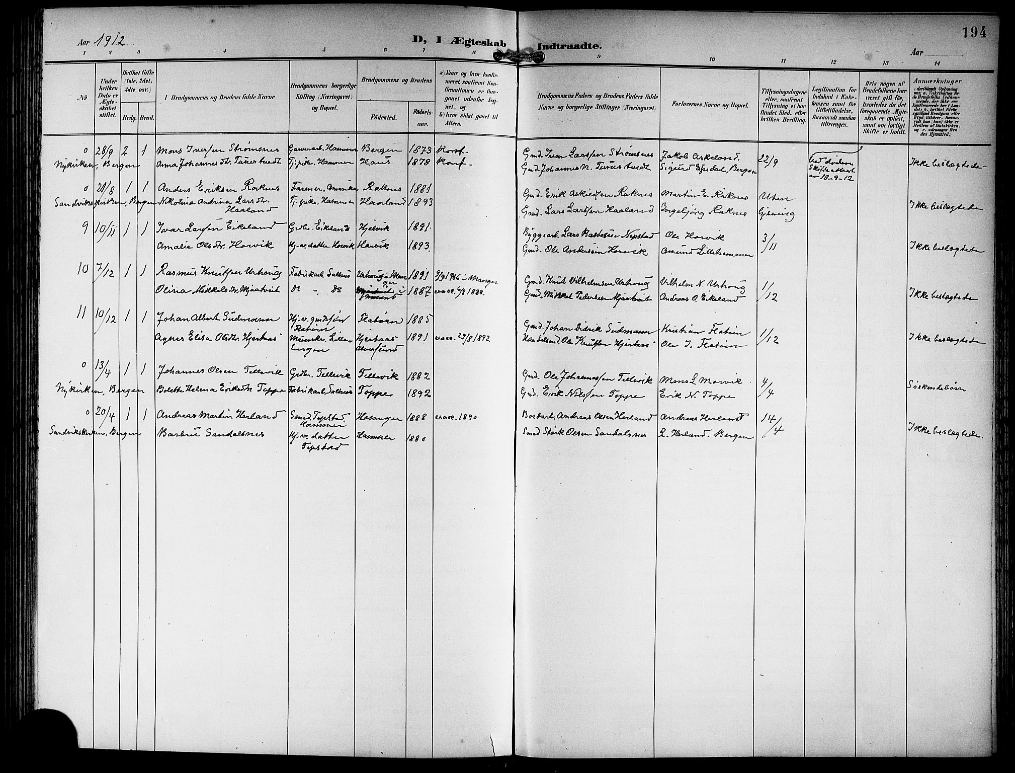 Hamre sokneprestembete, AV/SAB-A-75501/H/Ha/Hab: Parish register (copy) no. B 4, 1898-1919, p. 194