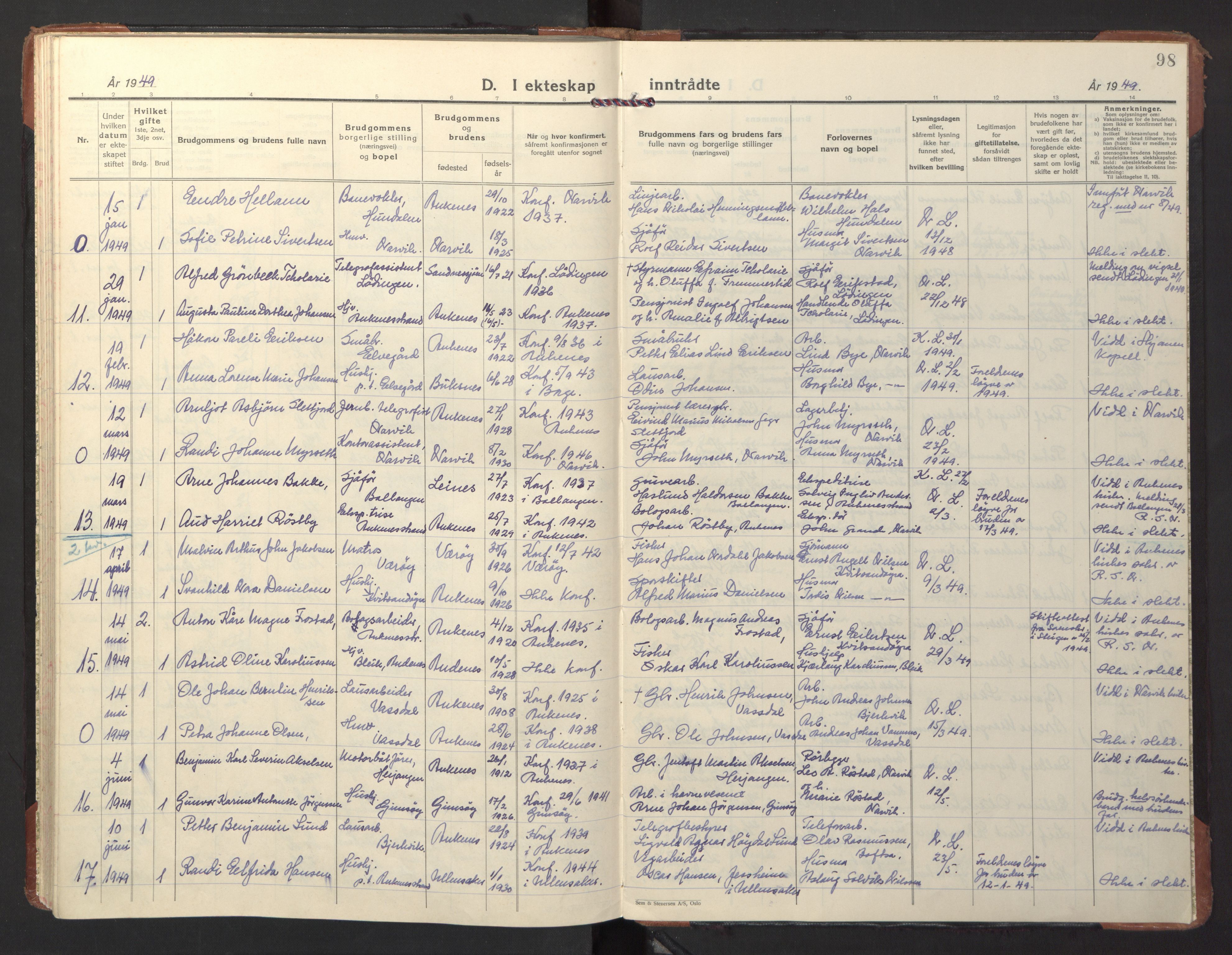 Ministerialprotokoller, klokkerbøker og fødselsregistre - Nordland, AV/SAT-A-1459/866/L0948: Parish register (official) no. 866A11, 1929-1949, p. 98