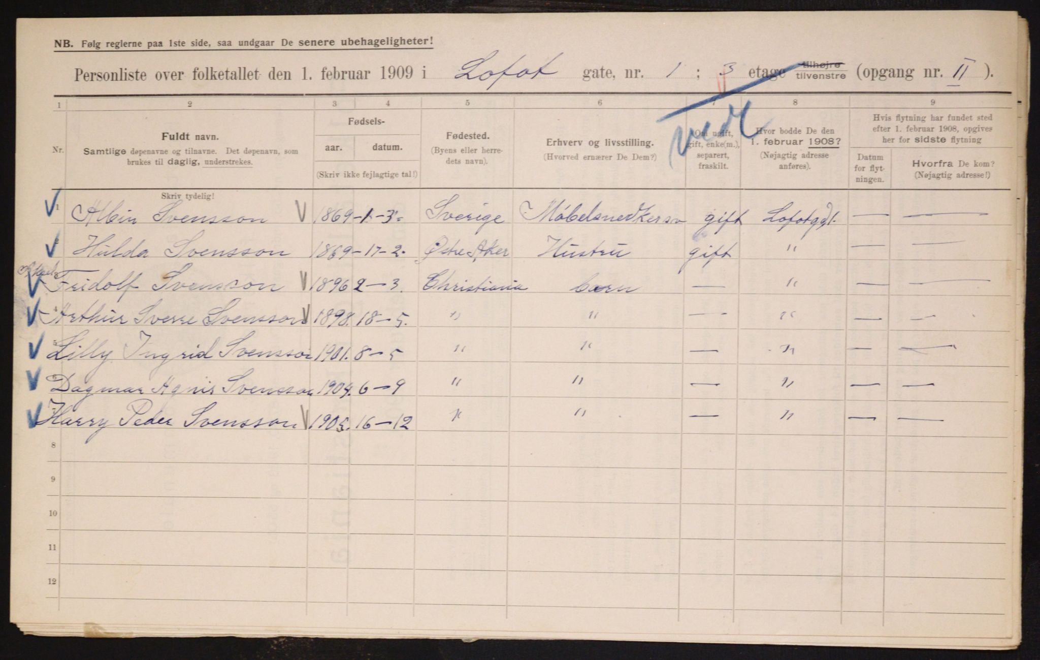 OBA, Municipal Census 1909 for Kristiania, 1909, p. 53079