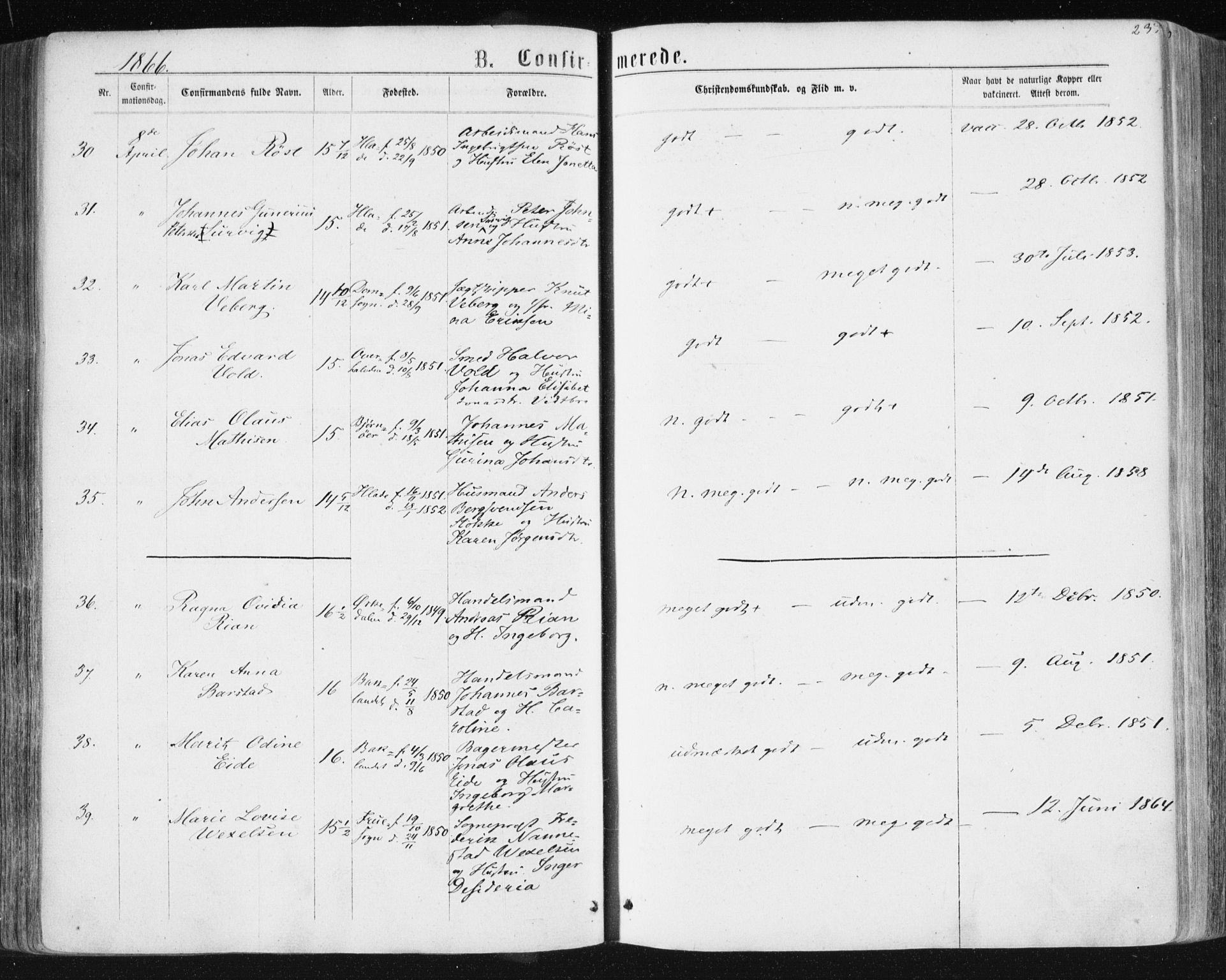 Ministerialprotokoller, klokkerbøker og fødselsregistre - Sør-Trøndelag, SAT/A-1456/604/L0186: Parish register (official) no. 604A07, 1866-1877, p. 233