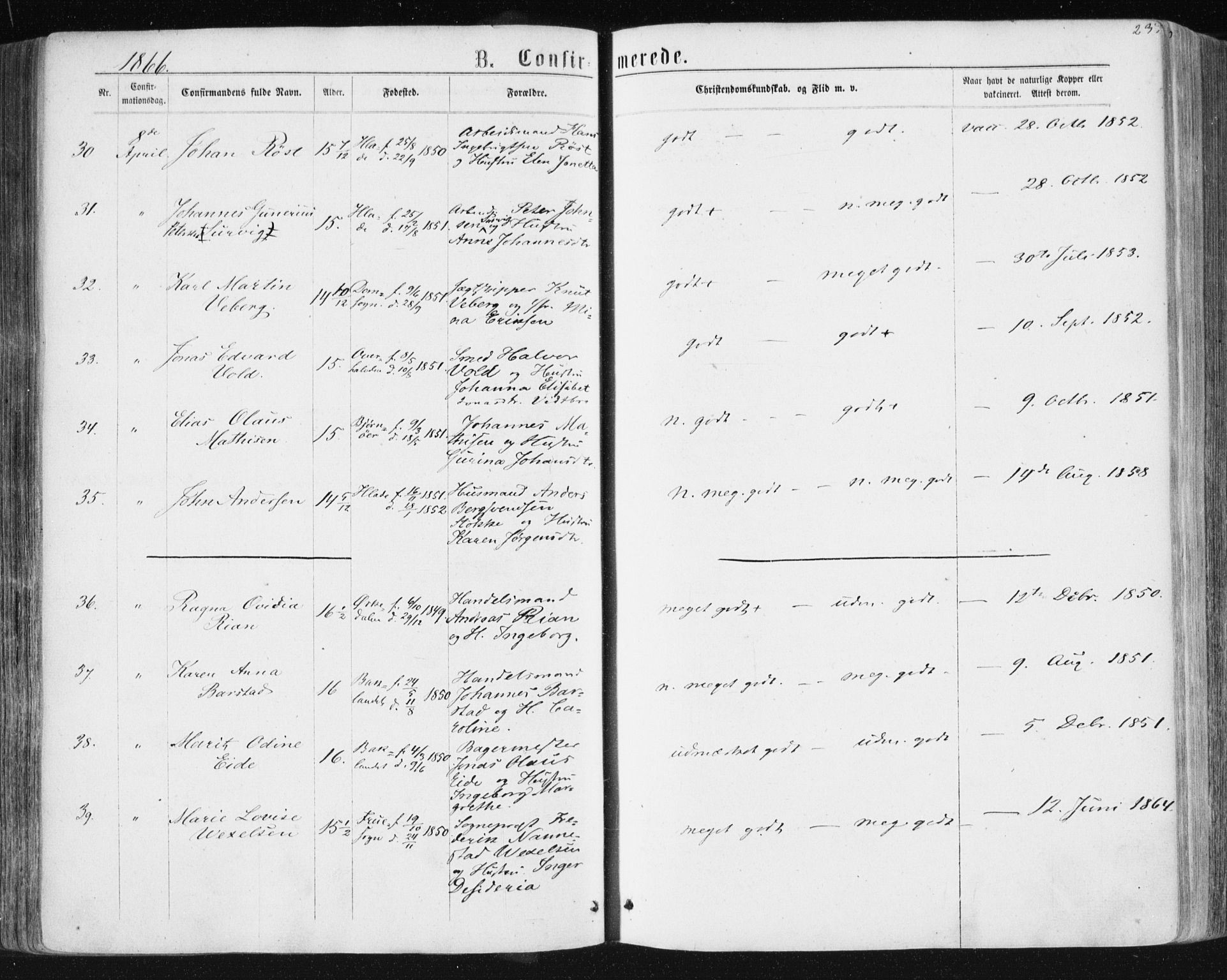 Ministerialprotokoller, klokkerbøker og fødselsregistre - Sør-Trøndelag, AV/SAT-A-1456/604/L0186: Parish register (official) no. 604A07, 1866-1877, p. 233