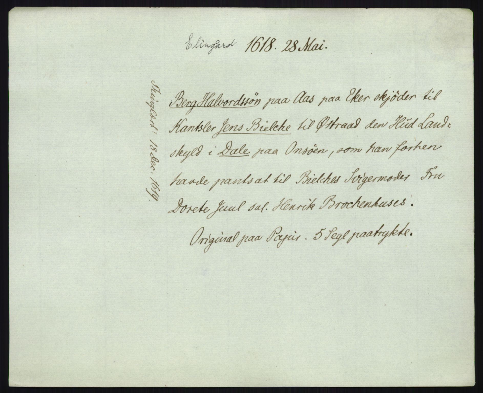 Riksarkivets diplomsamling, AV/RA-EA-5965/F35/F35b/L0006: Riksarkivets diplomer, seddelregister, 1613-1624, p. 319