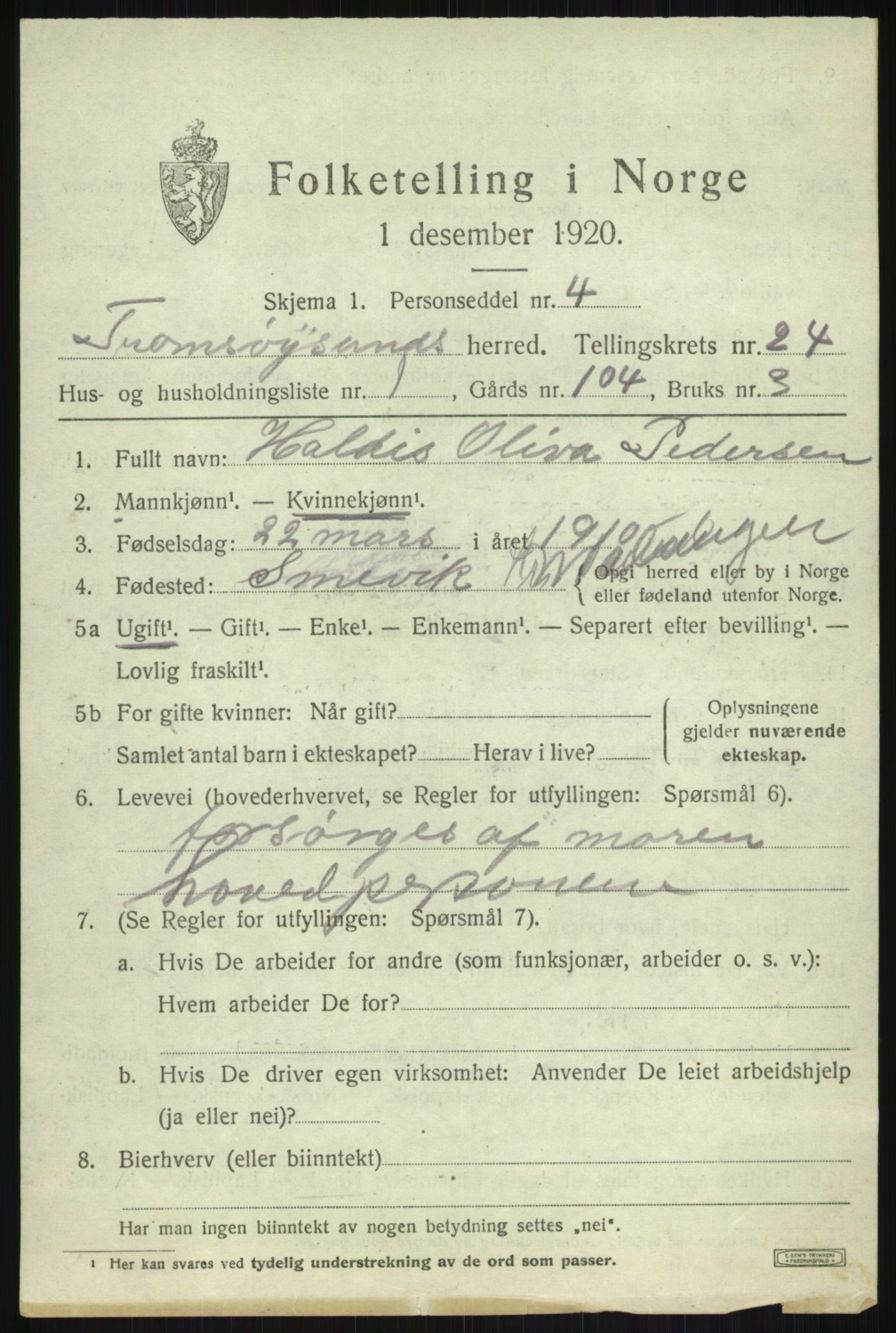 SATØ, 1920 census for Tromsøysund, 1920, p. 11738