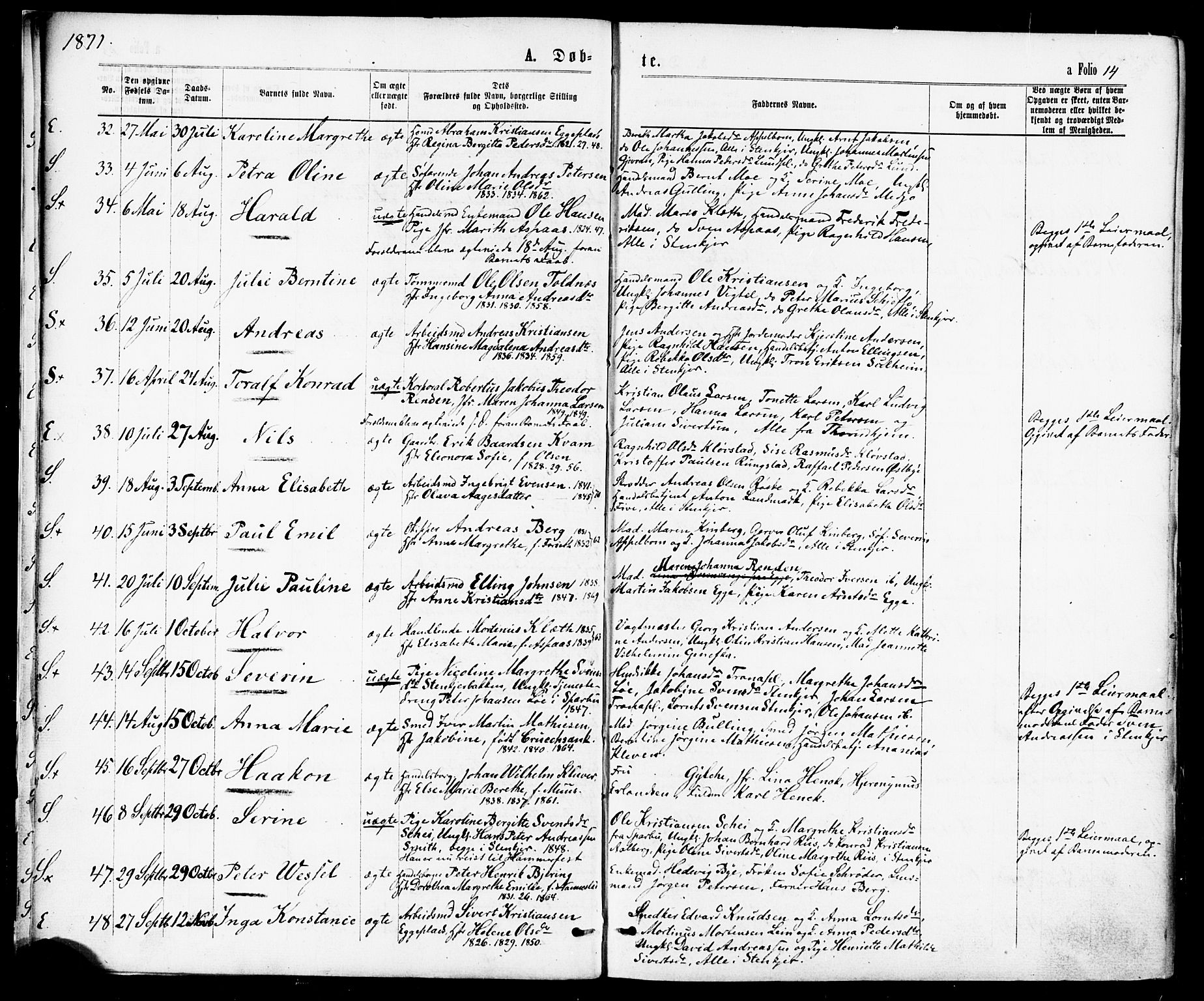 Ministerialprotokoller, klokkerbøker og fødselsregistre - Nord-Trøndelag, SAT/A-1458/739/L0370: Parish register (official) no. 739A02, 1868-1881, p. 14