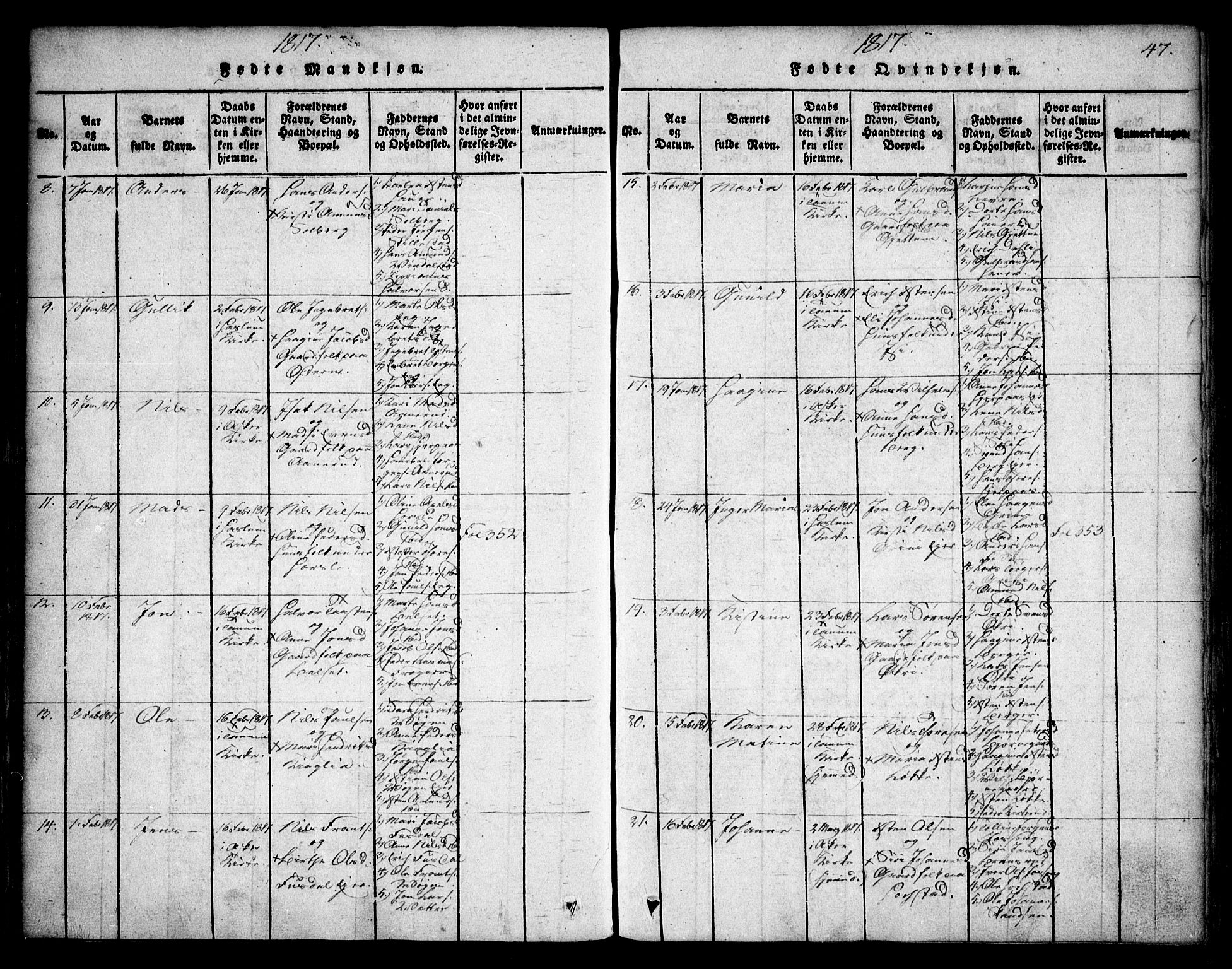 Asker prestekontor Kirkebøker, AV/SAO-A-10256a/F/Fa/L0006: Parish register (official) no. I 6, 1814-1824, p. 47