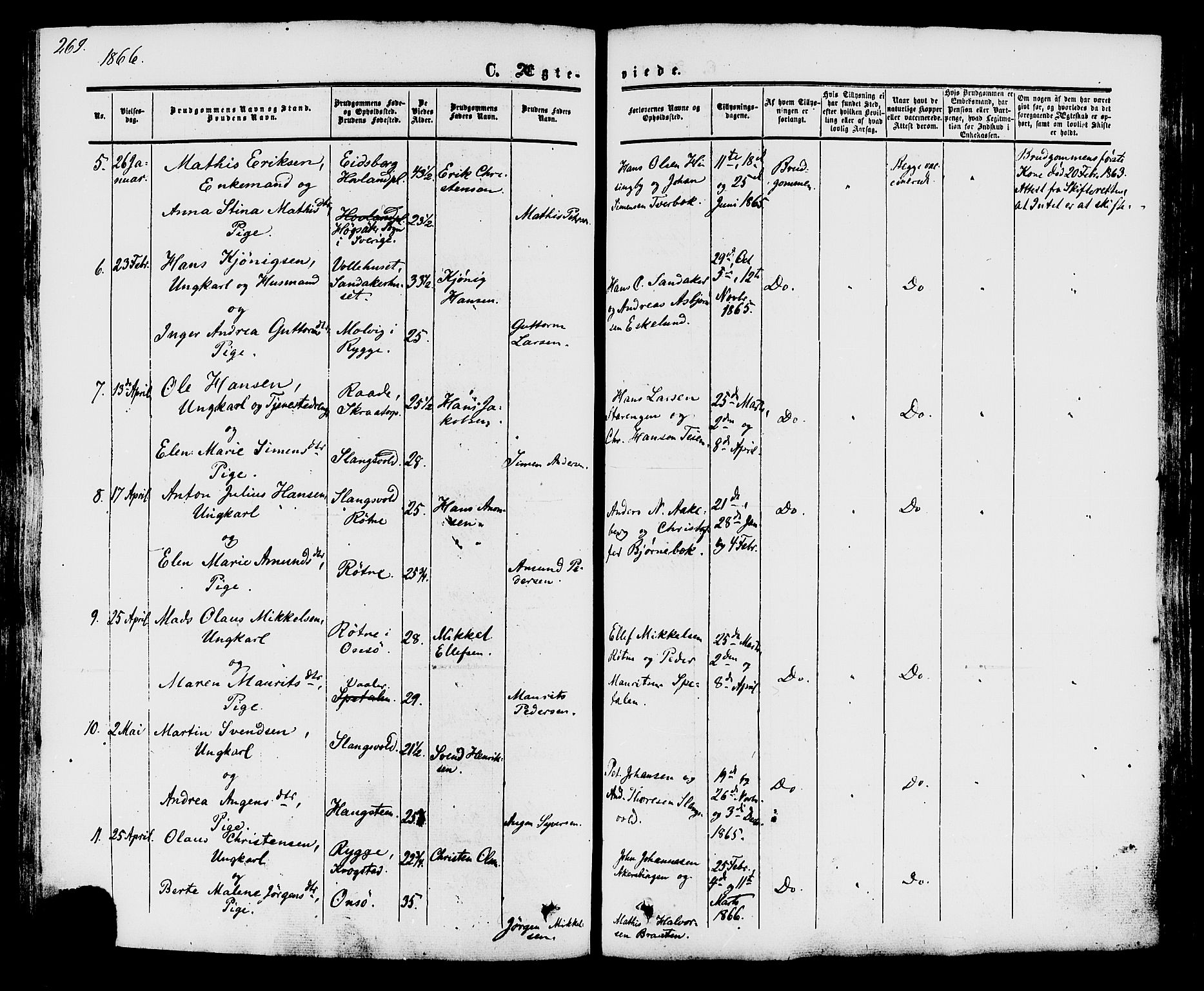 Råde prestekontor kirkebøker, AV/SAO-A-2009/F/Fa/L0006: Parish register (official) no. 6, 1854-1877, p. 269