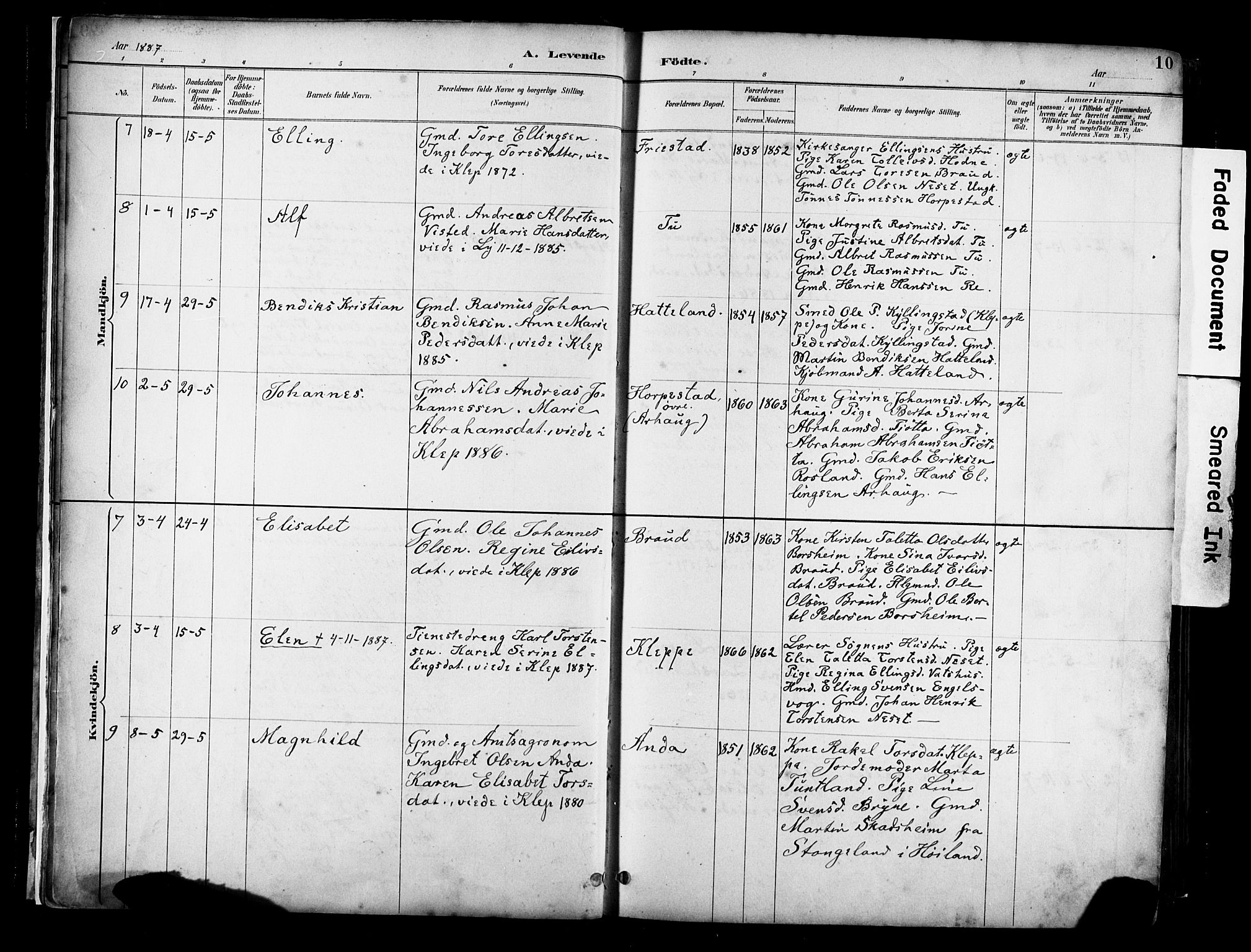 Klepp sokneprestkontor, AV/SAST-A-101803/001/3/30BA/L0009: Parish register (official) no. A 7, 1886-1915, p. 10