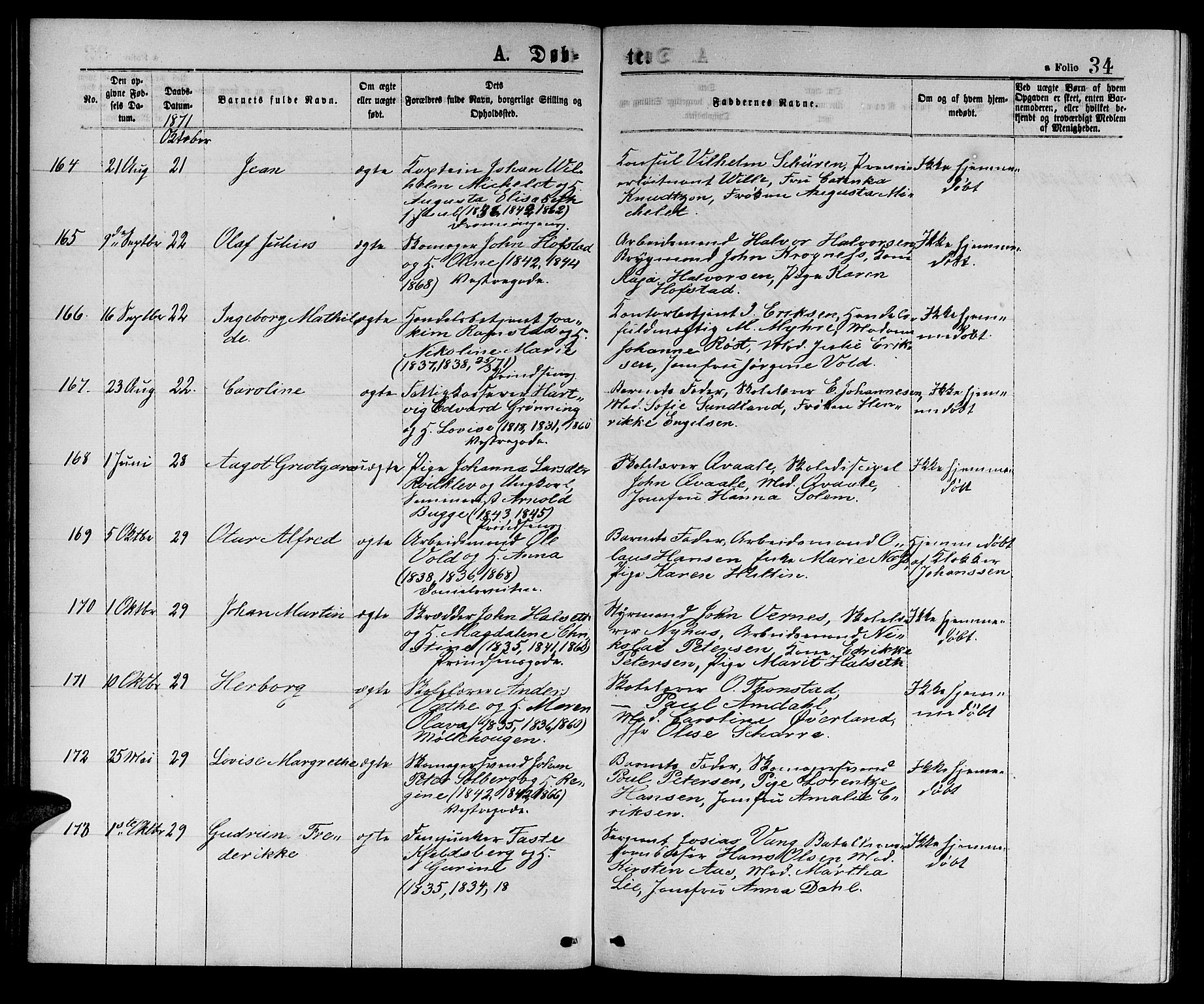 Ministerialprotokoller, klokkerbøker og fødselsregistre - Sør-Trøndelag, AV/SAT-A-1456/601/L0088: Parish register (copy) no. 601C06, 1870-1878, p. 34