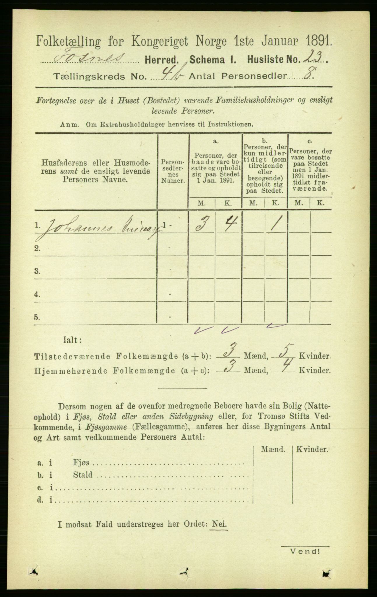 RA, 1891 census for 1748 Fosnes, 1891, p. 1703