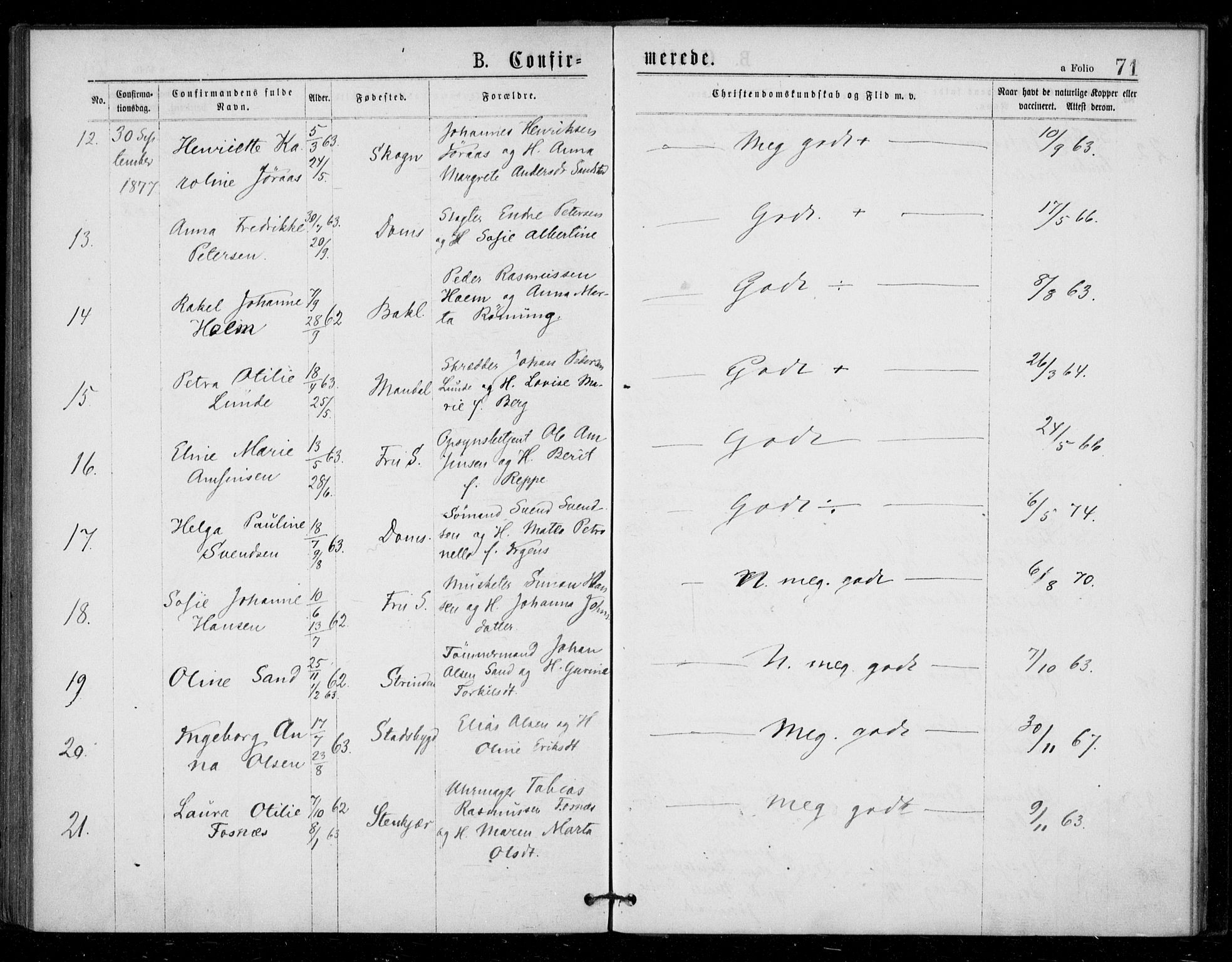 Ministerialprotokoller, klokkerbøker og fødselsregistre - Sør-Trøndelag, AV/SAT-A-1456/602/L0121: Parish register (official) no. 602A19, 1872-1879, p. 71