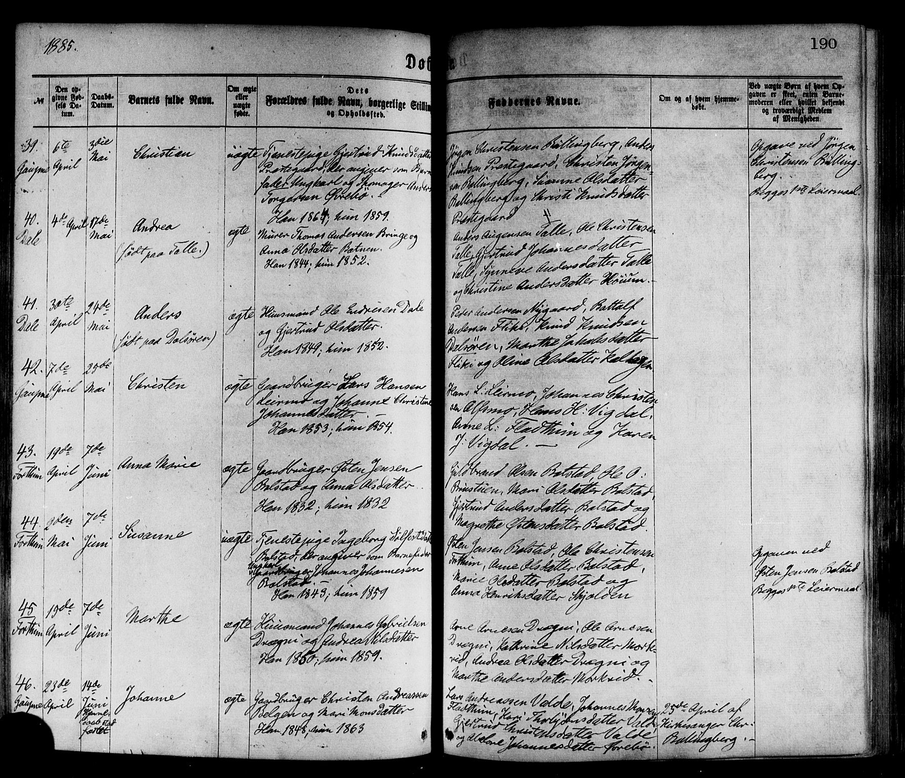 Luster sokneprestembete, AV/SAB-A-81101/H/Haa/Haaa/L0010: Parish register (official) no. A 10, 1871-1886, p. 190