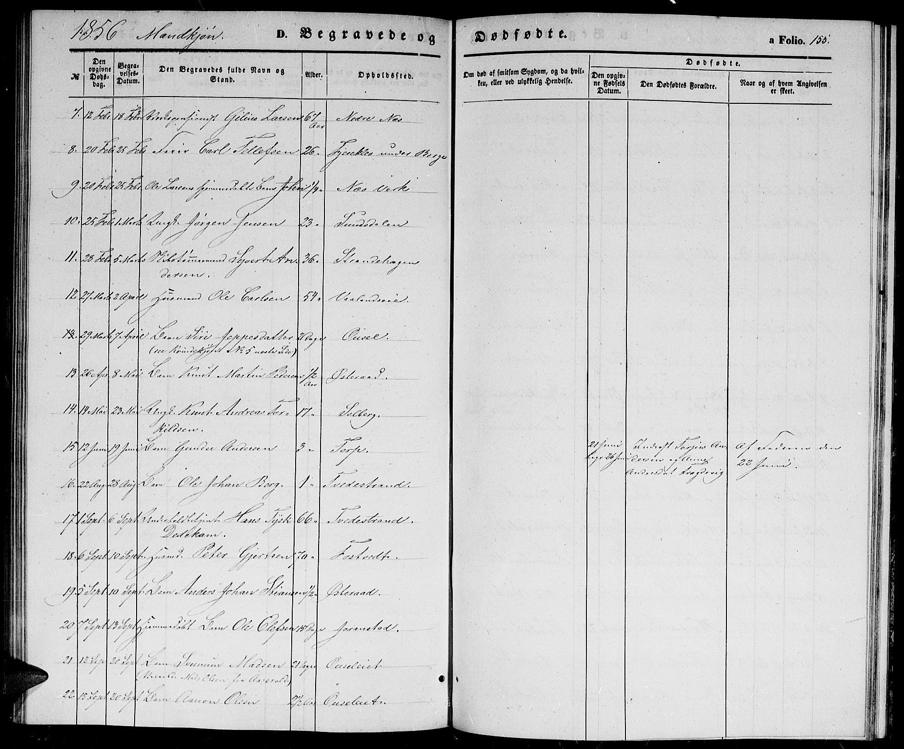 Holt sokneprestkontor, AV/SAK-1111-0021/F/Fb/L0007: Parish register (copy) no. B 7, 1849-1858, p. 155