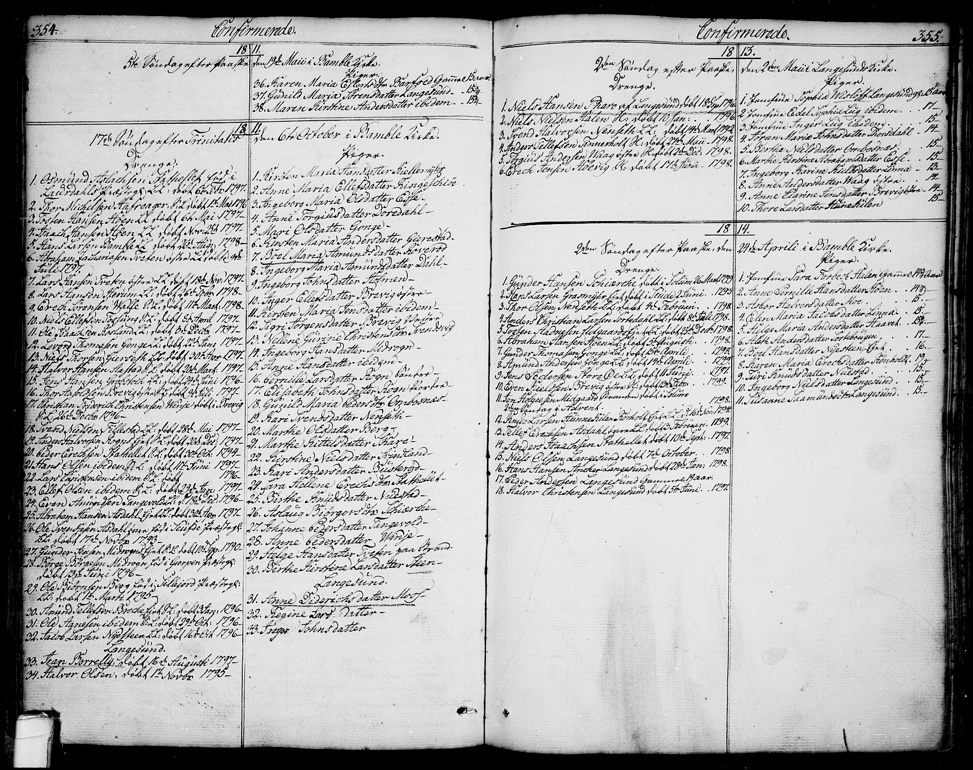 Bamble kirkebøker, AV/SAKO-A-253/F/Fa/L0002: Parish register (official) no. I 2, 1775-1814, p. 354-355