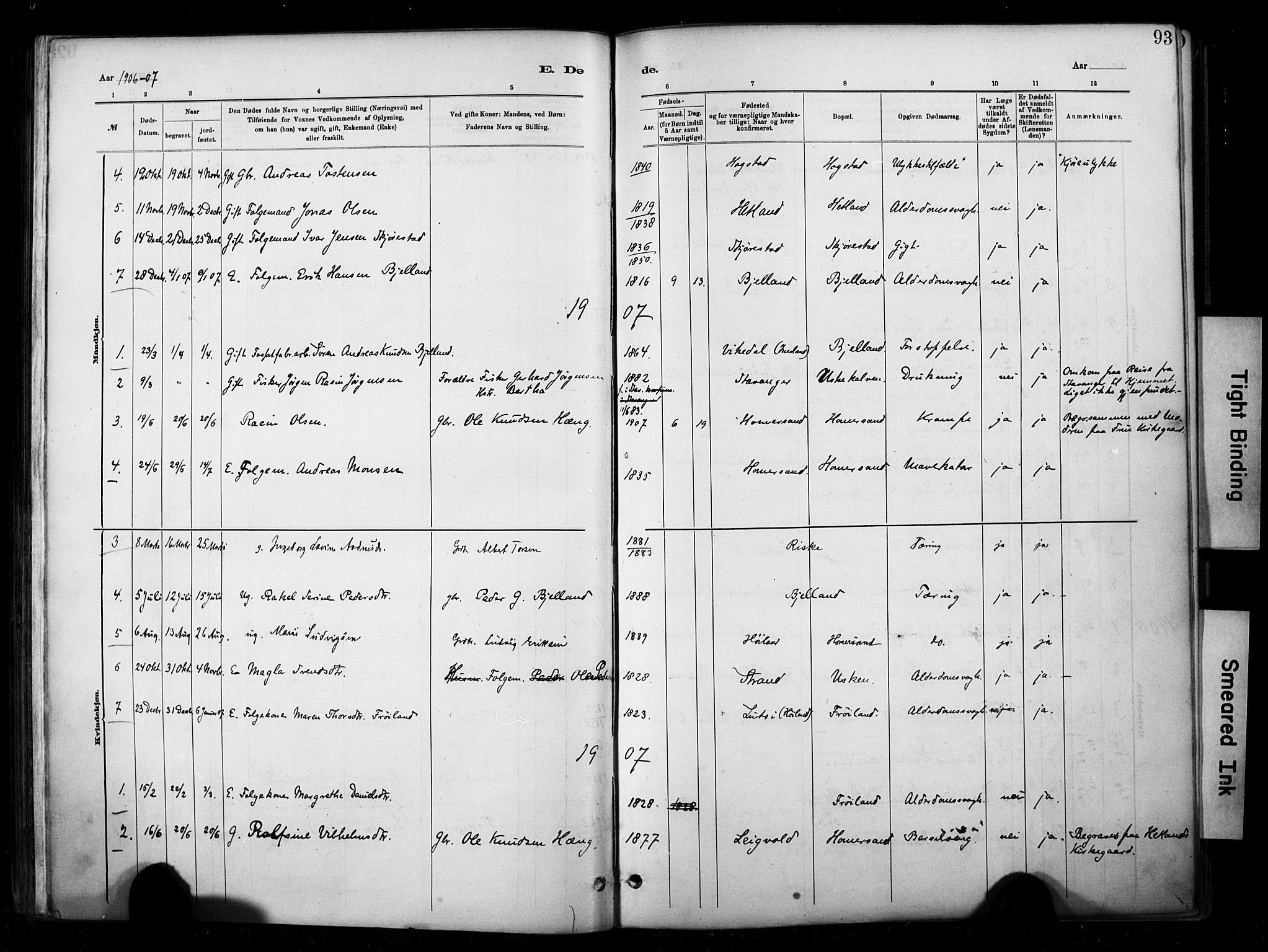 Hetland sokneprestkontor, SAST/A-101826/30/30BA/L0010: Parish register (official) no. A 10, 1882-1925, p. 93