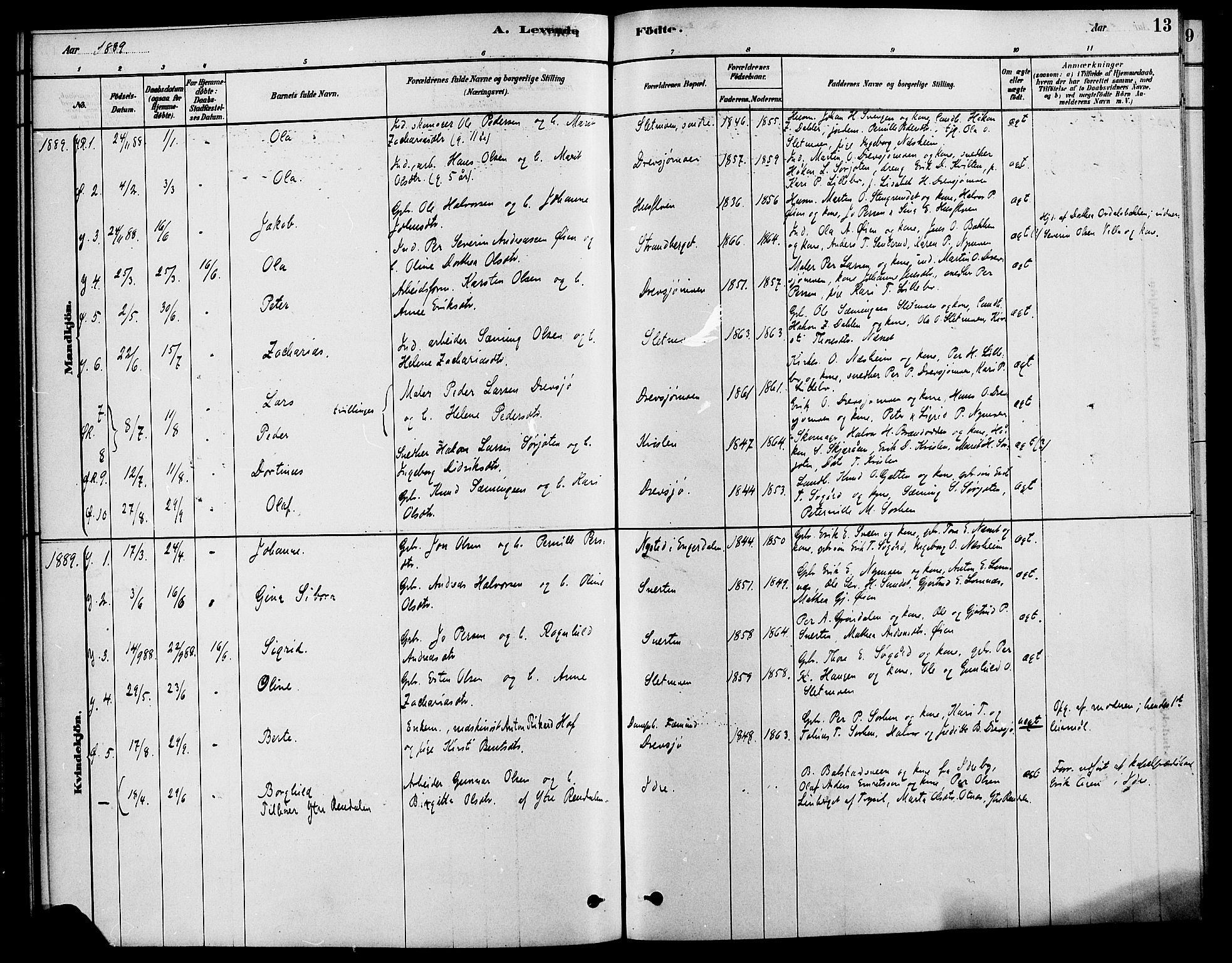 Rendalen prestekontor, SAH/PREST-054/H/Ha/Haa/L0007: Parish register (official) no. 7, 1878-1898, p. 13