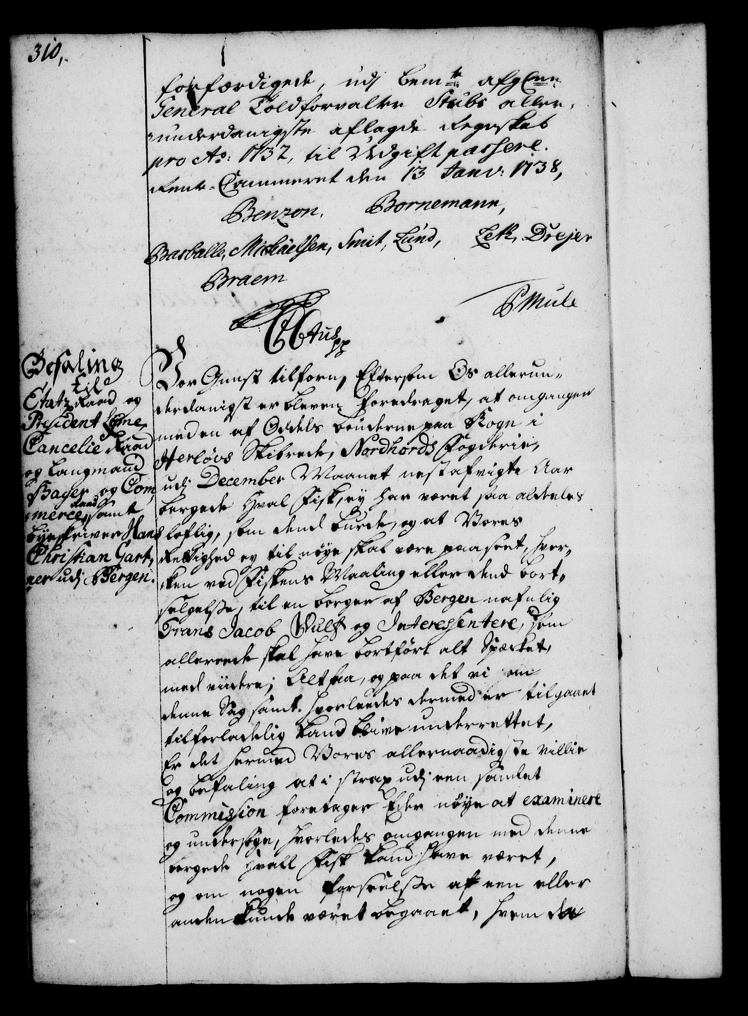 Rentekammeret, Kammerkanselliet, RA/EA-3111/G/Gg/Gga/L0004: Norsk ekspedisjonsprotokoll med register (merket RK 53.4), 1734-1741, p. 310
