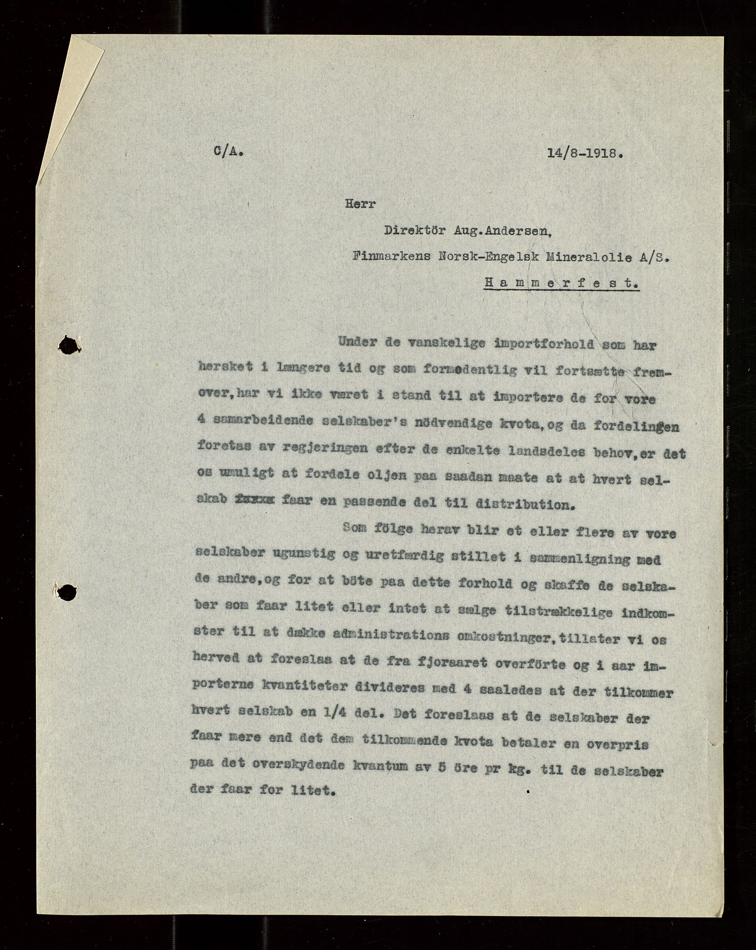 Pa 1521 - A/S Norske Shell, AV/SAST-A-101915/E/Ea/Eaa/L0021: Sjefskorrespondanse, 1918, p. 252