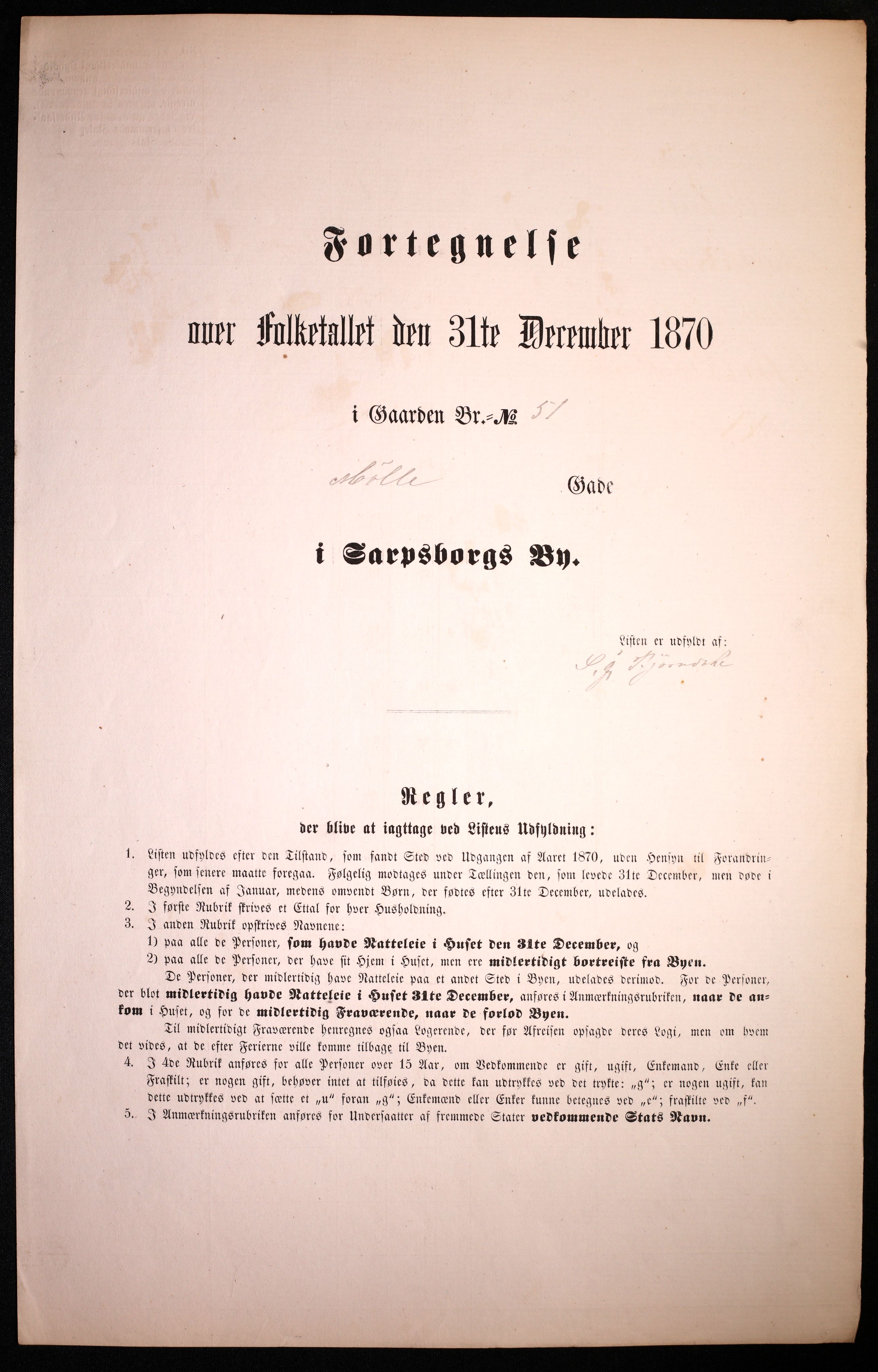 RA, 1870 census for 0102 Sarpsborg, 1870, p. 349