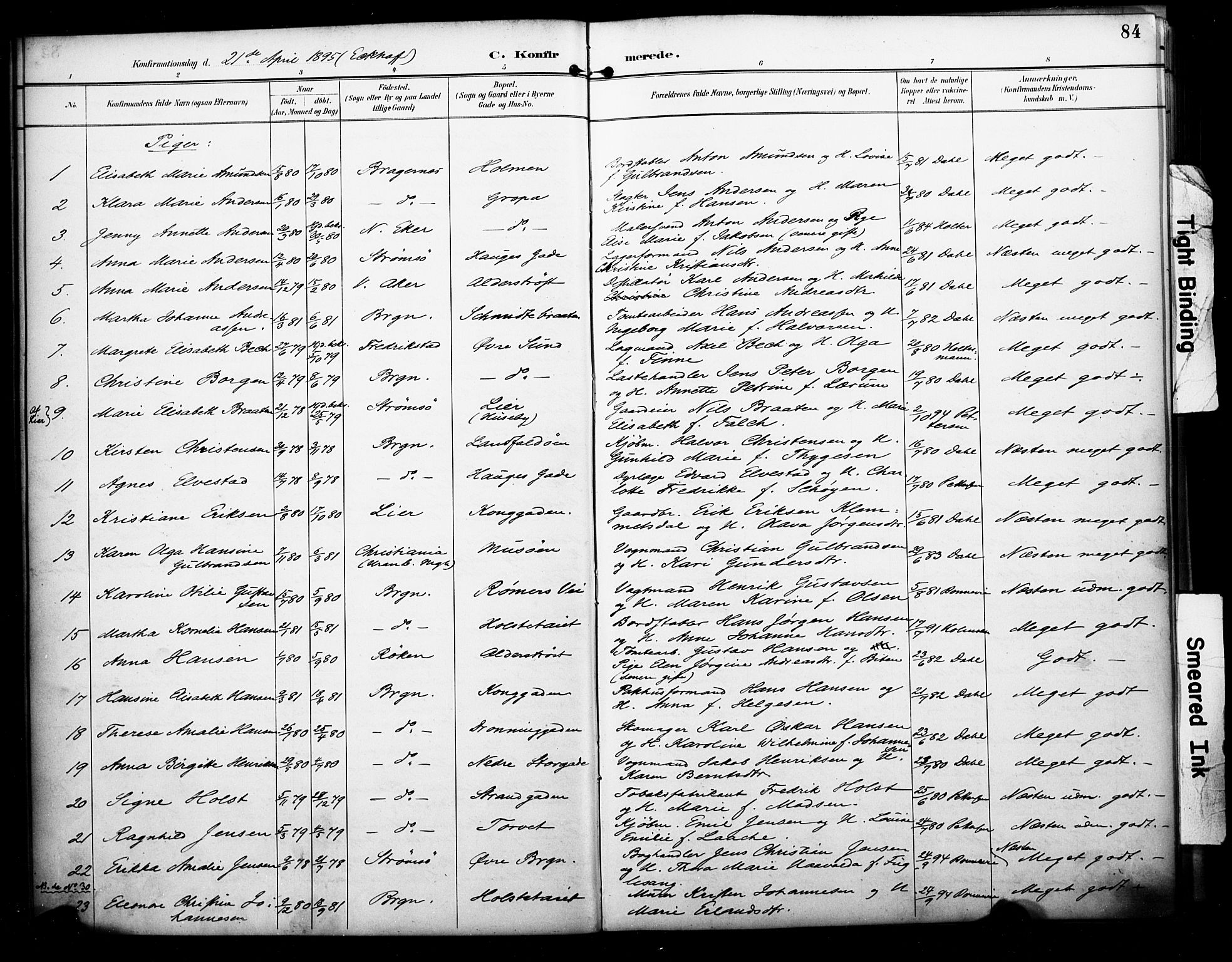 Bragernes kirkebøker, AV/SAKO-A-6/F/Fc/L0006: Parish register (official) no. III 6, 1888-1899, p. 84