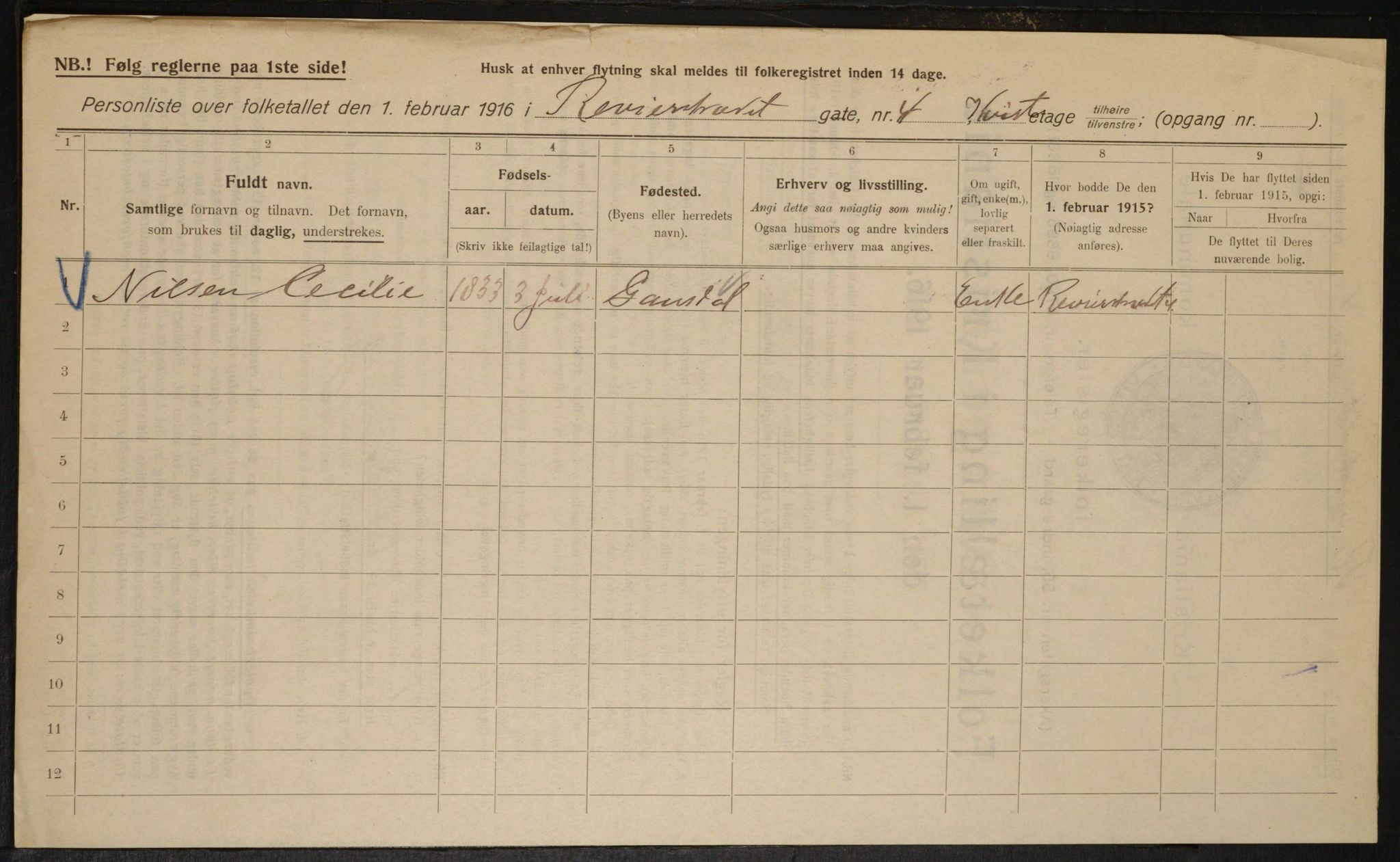 OBA, Municipal Census 1916 for Kristiania, 1916, p. 85033