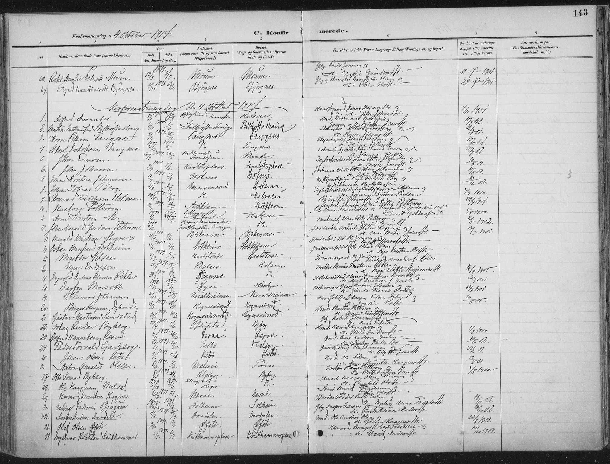Ministerialprotokoller, klokkerbøker og fødselsregistre - Nord-Trøndelag, SAT/A-1458/709/L0082: Parish register (official) no. 709A22, 1896-1916, p. 143