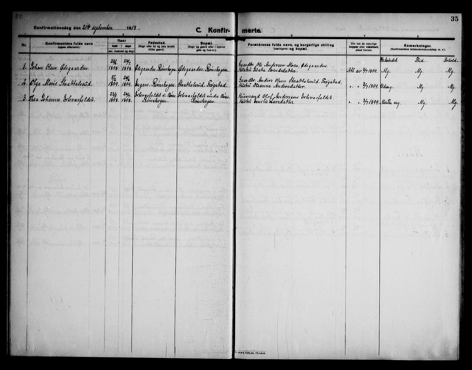 Rødenes prestekontor Kirkebøker, AV/SAO-A-2005/F/Fb/L0004: Parish register (official) no. II 4, 1911-1926, p. 35