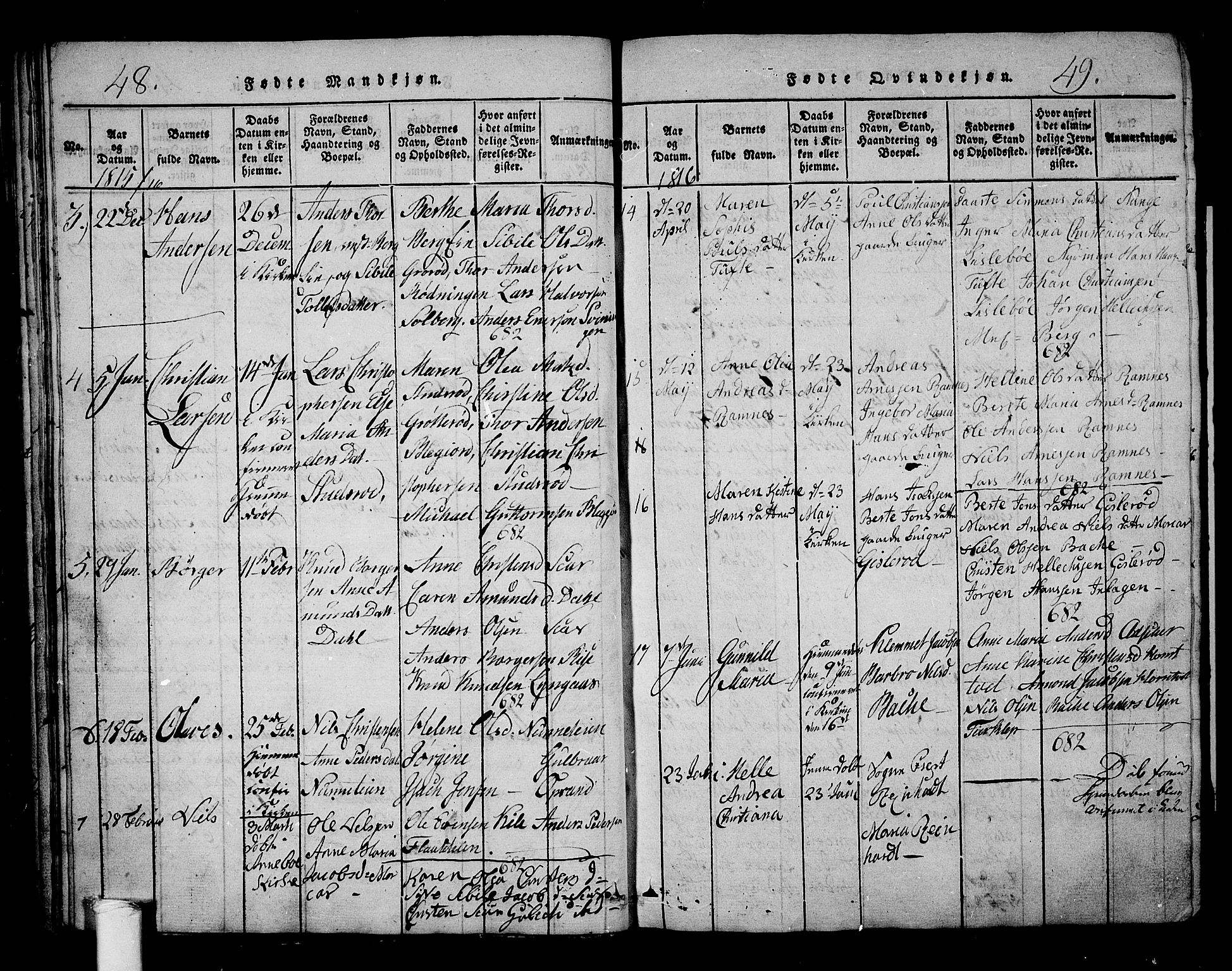 Ramnes kirkebøker, SAKO/A-314/G/Ga/L0001: Parish register (copy) no. I 1, 1813-1847, p. 48-49