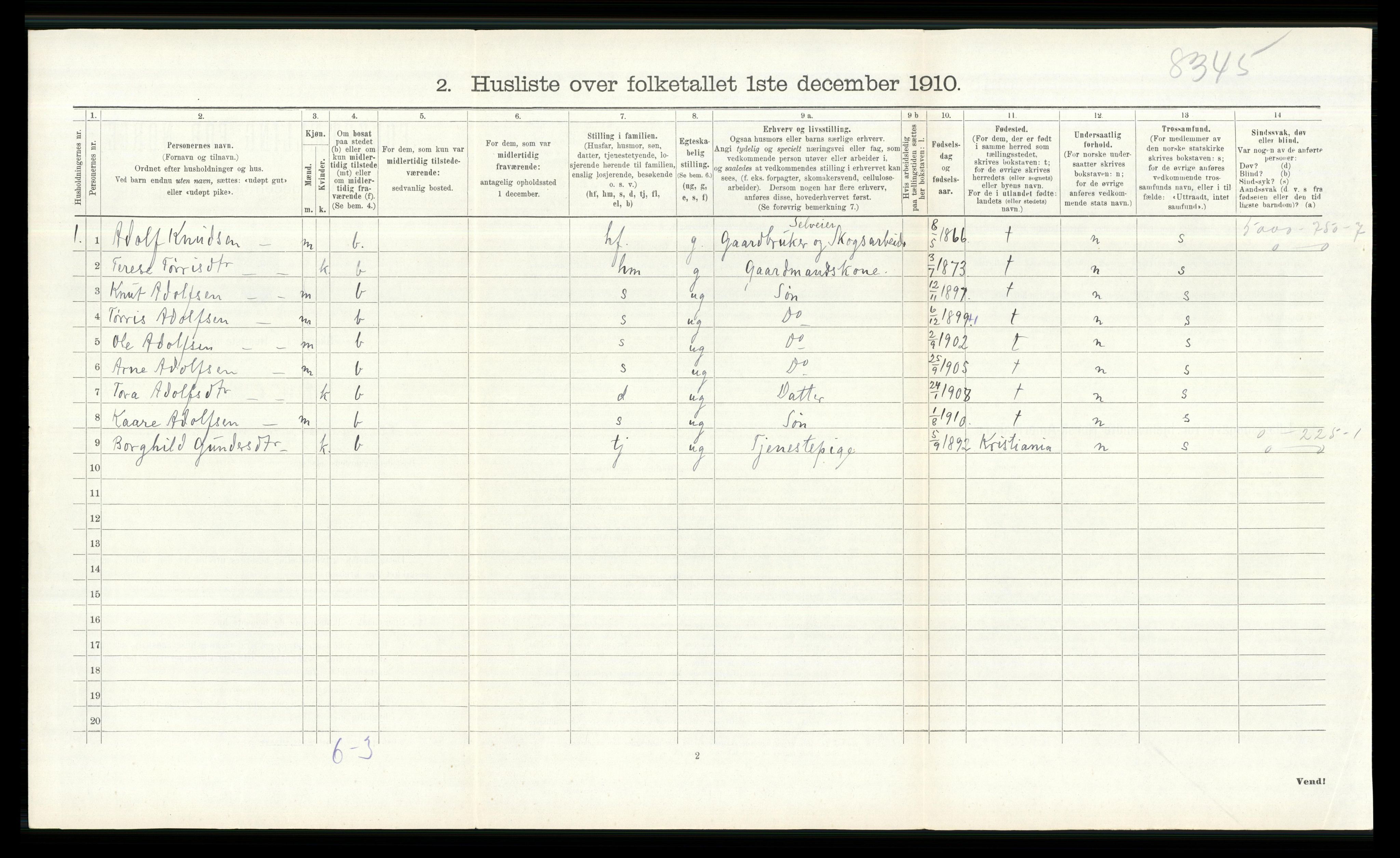 RA, 1910 census for Åsnes, 1910, p. 441