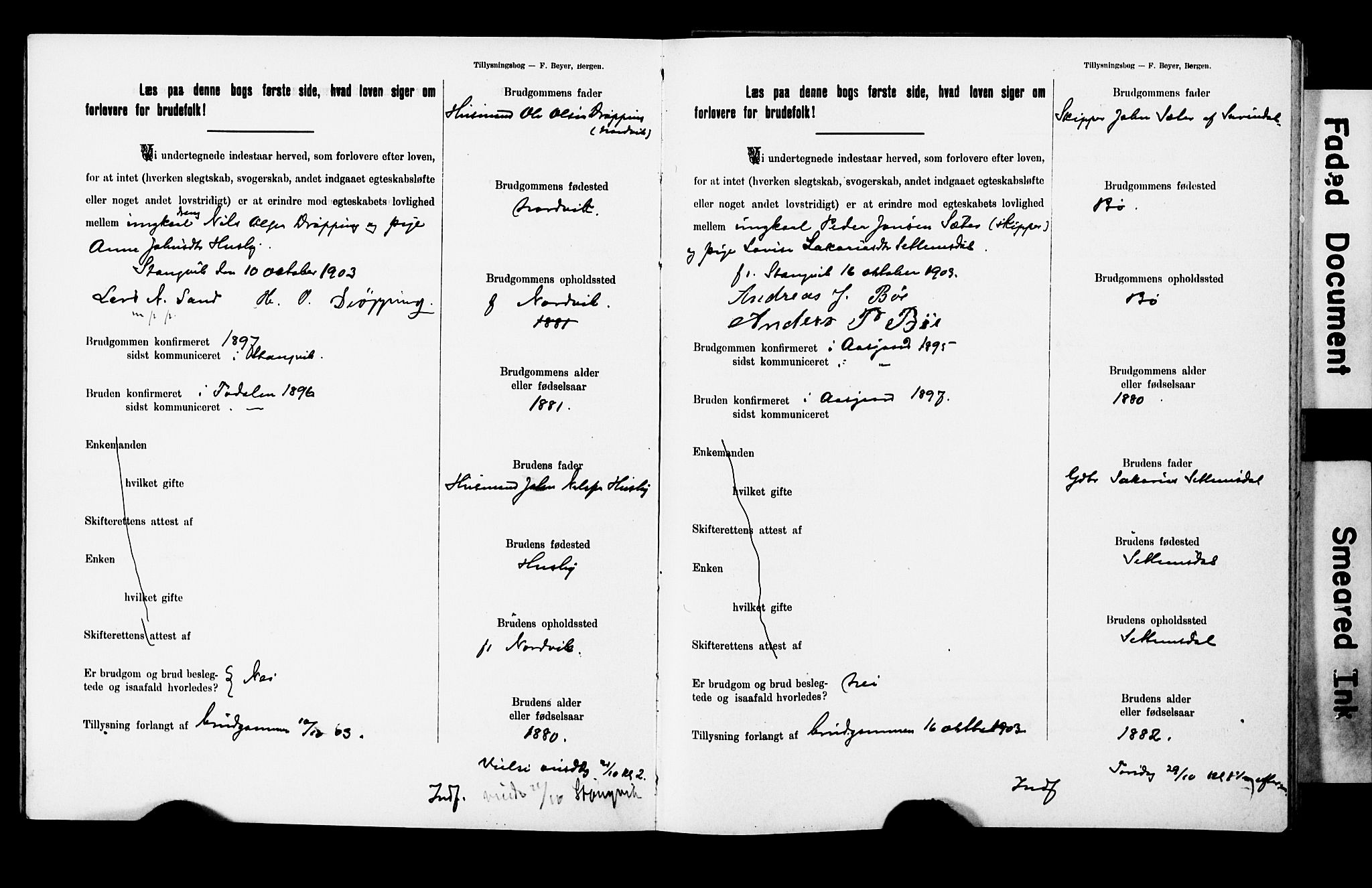 Ministerialprotokoller, klokkerbøker og fødselsregistre - Møre og Romsdal, AV/SAT-A-1454/592/L1028: Banns register no. 592A06, 1903-1909