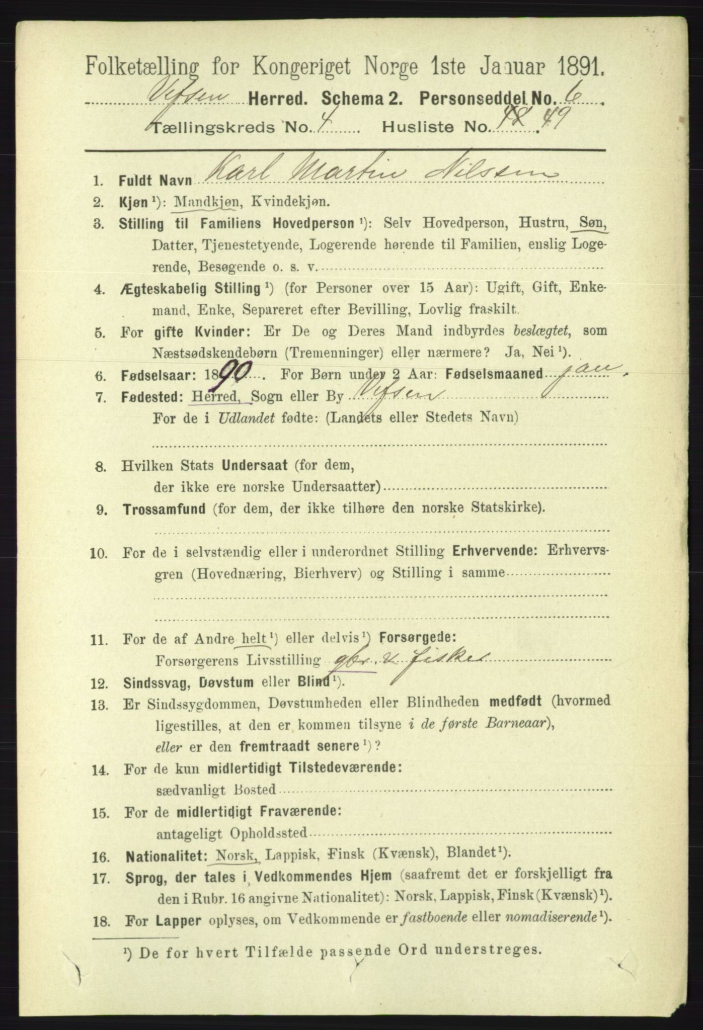 RA, 1891 census for 1824 Vefsn, 1891, p. 1990