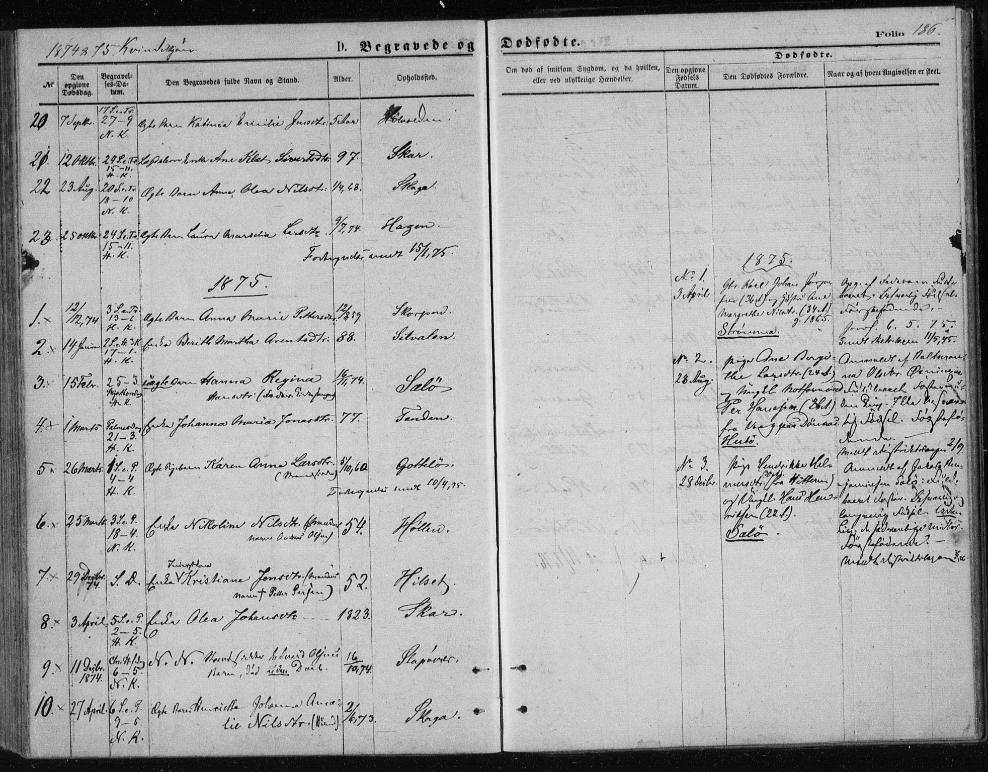 Ministerialprotokoller, klokkerbøker og fødselsregistre - Nordland, AV/SAT-A-1459/834/L0506: Parish register (official) no. 834A04, 1872-1878, p. 186