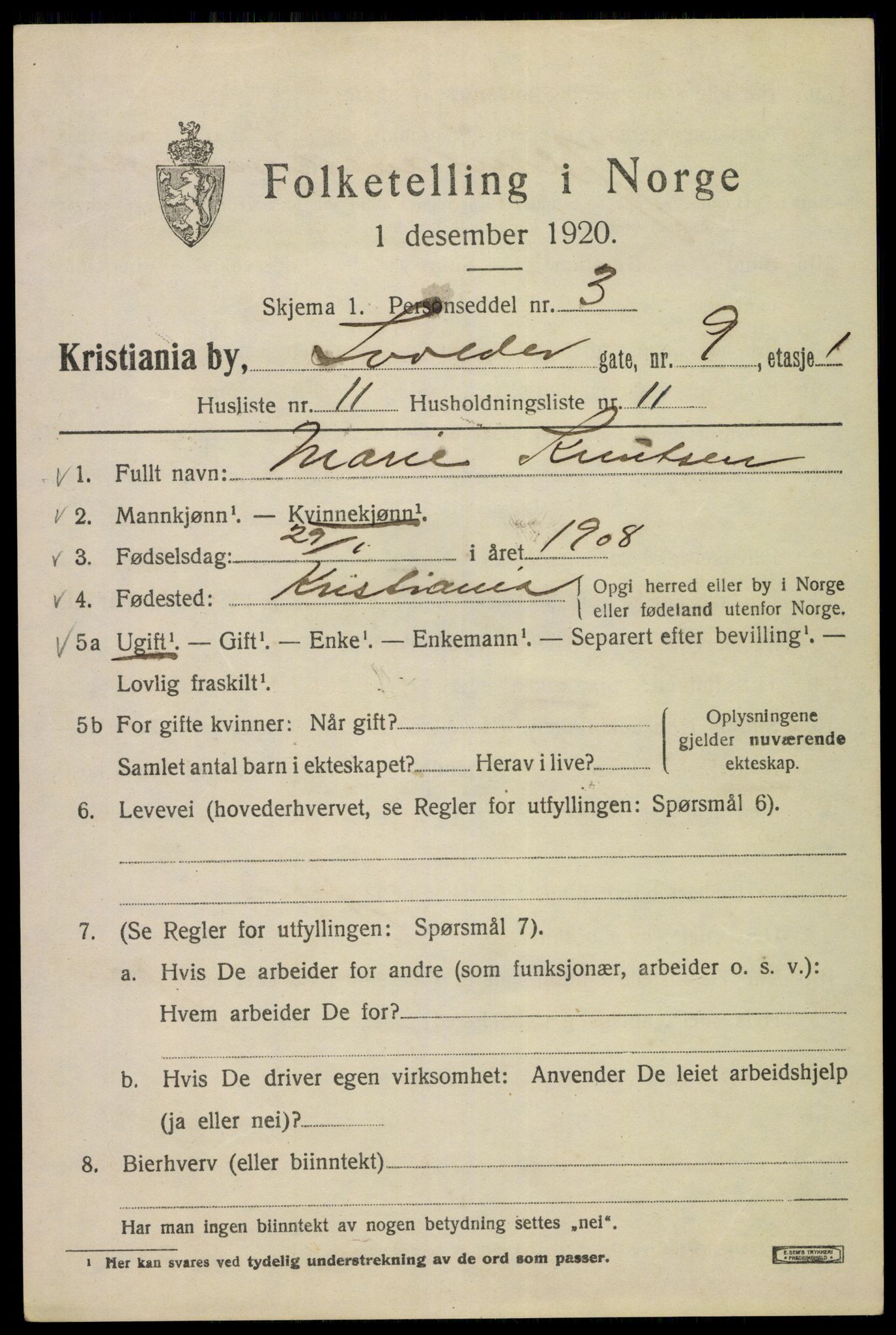 SAO, 1920 census for Kristiania, 1920, p. 560841