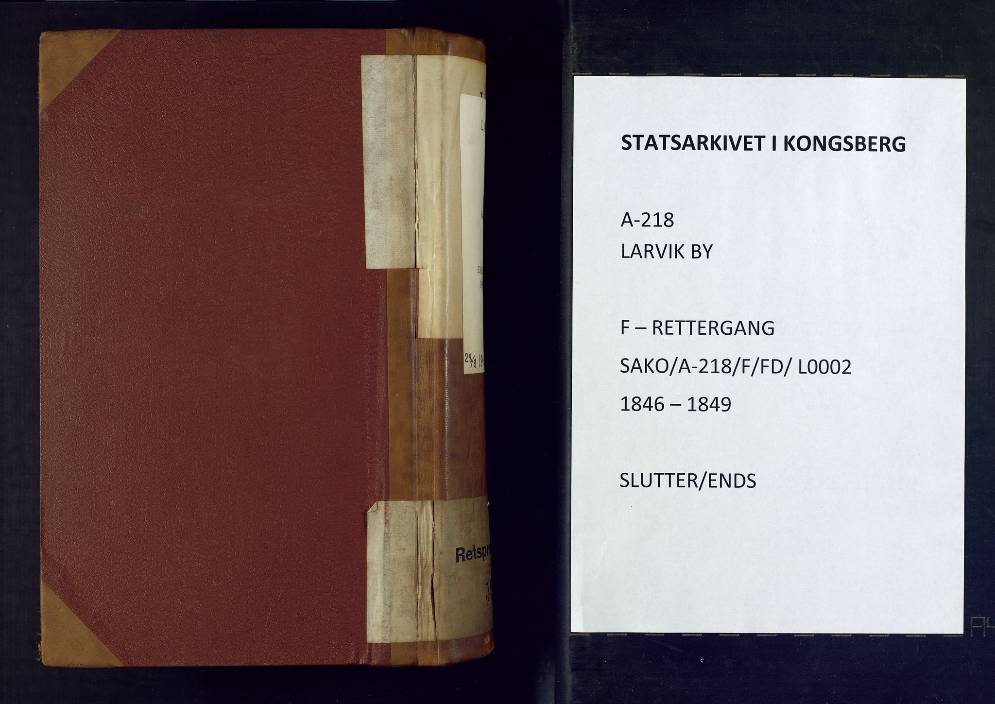 Larvik byfogd, SAKO/A-218/F/Fd/L0002: Ekstrarettsprotokoll., 1846-1849